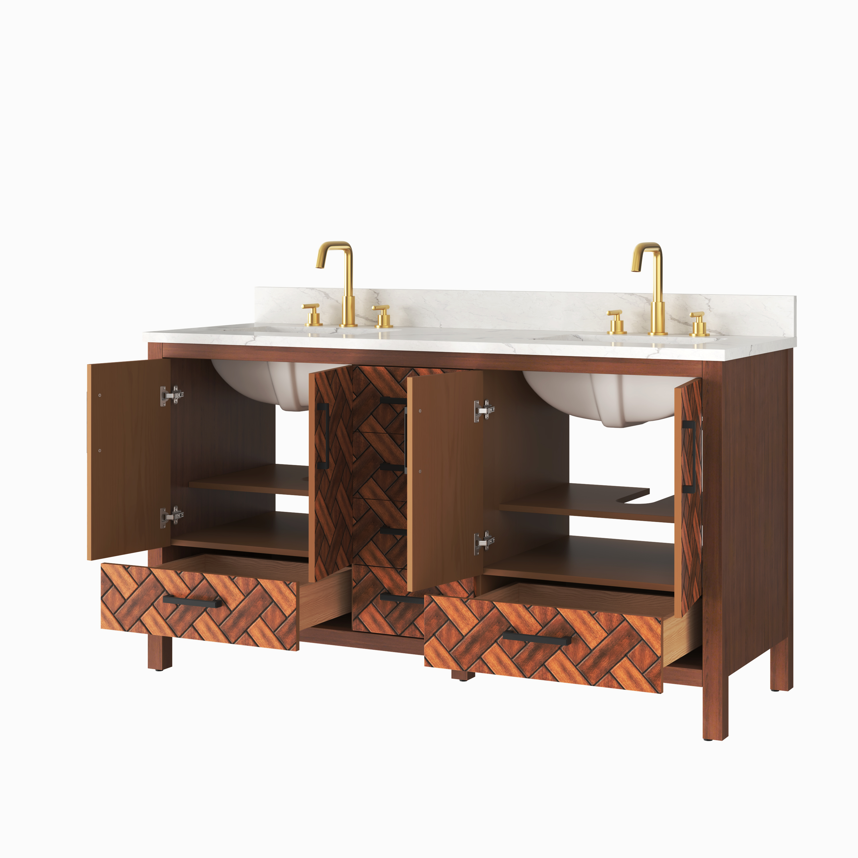 60" Double Sink Bathroom Vanity with Engineering Stone Top