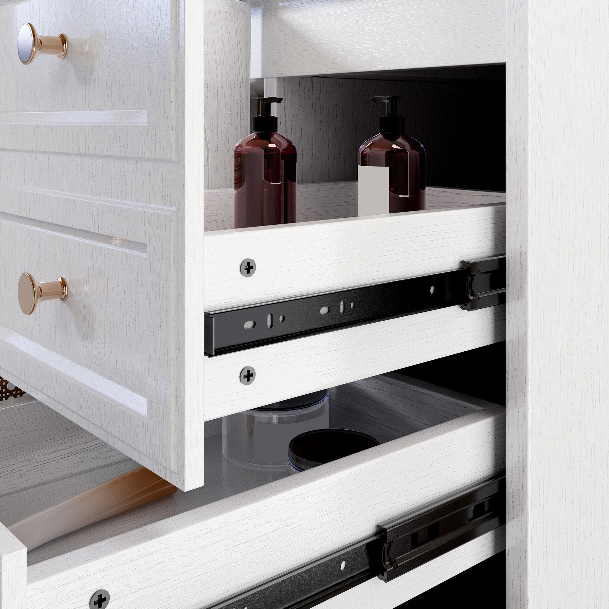 36" Bathroom Vanity with Ceramic Basin and Rattan Double Door Cabinet