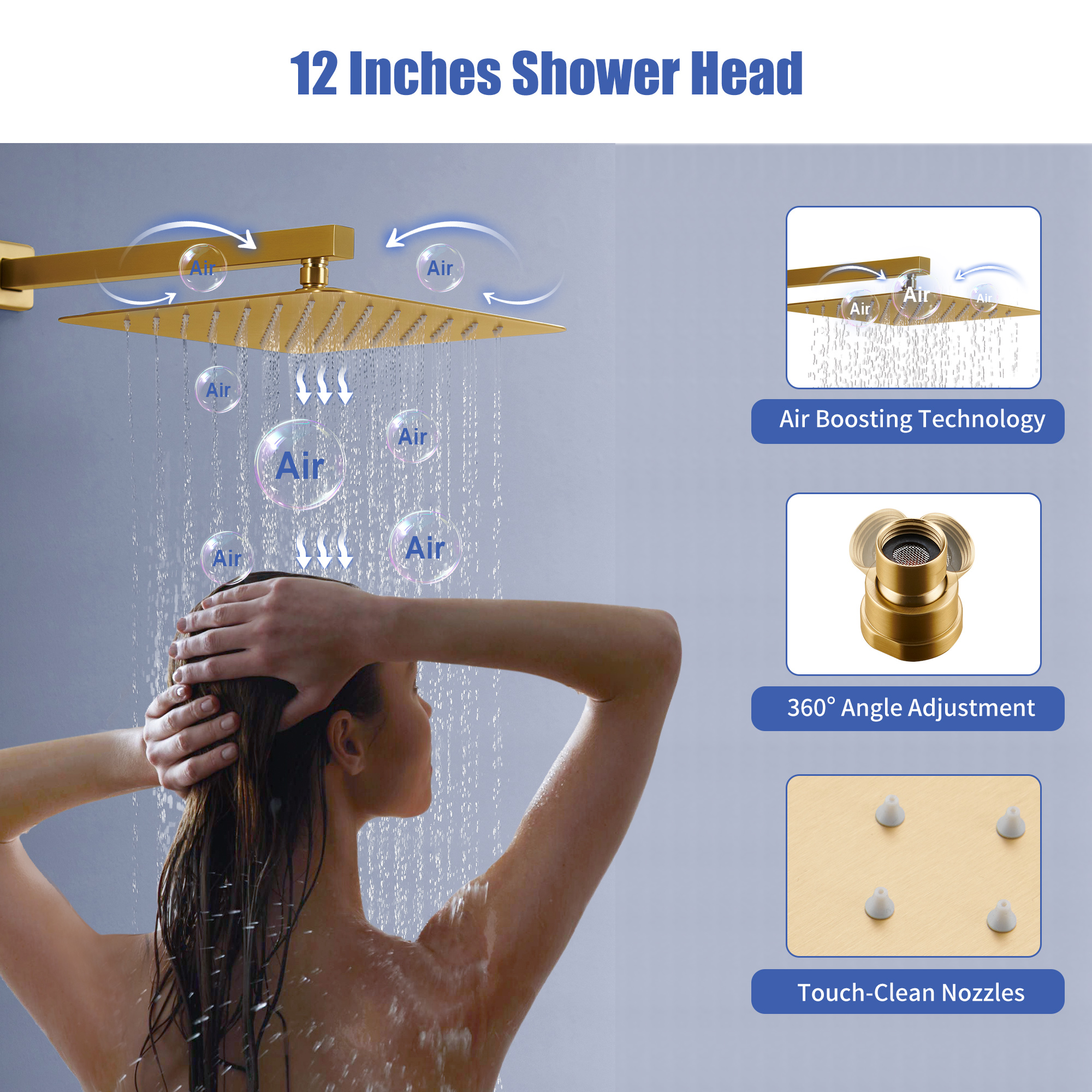 12" Thermostatic Rainfall Shower System with Handheld & Body Jets
