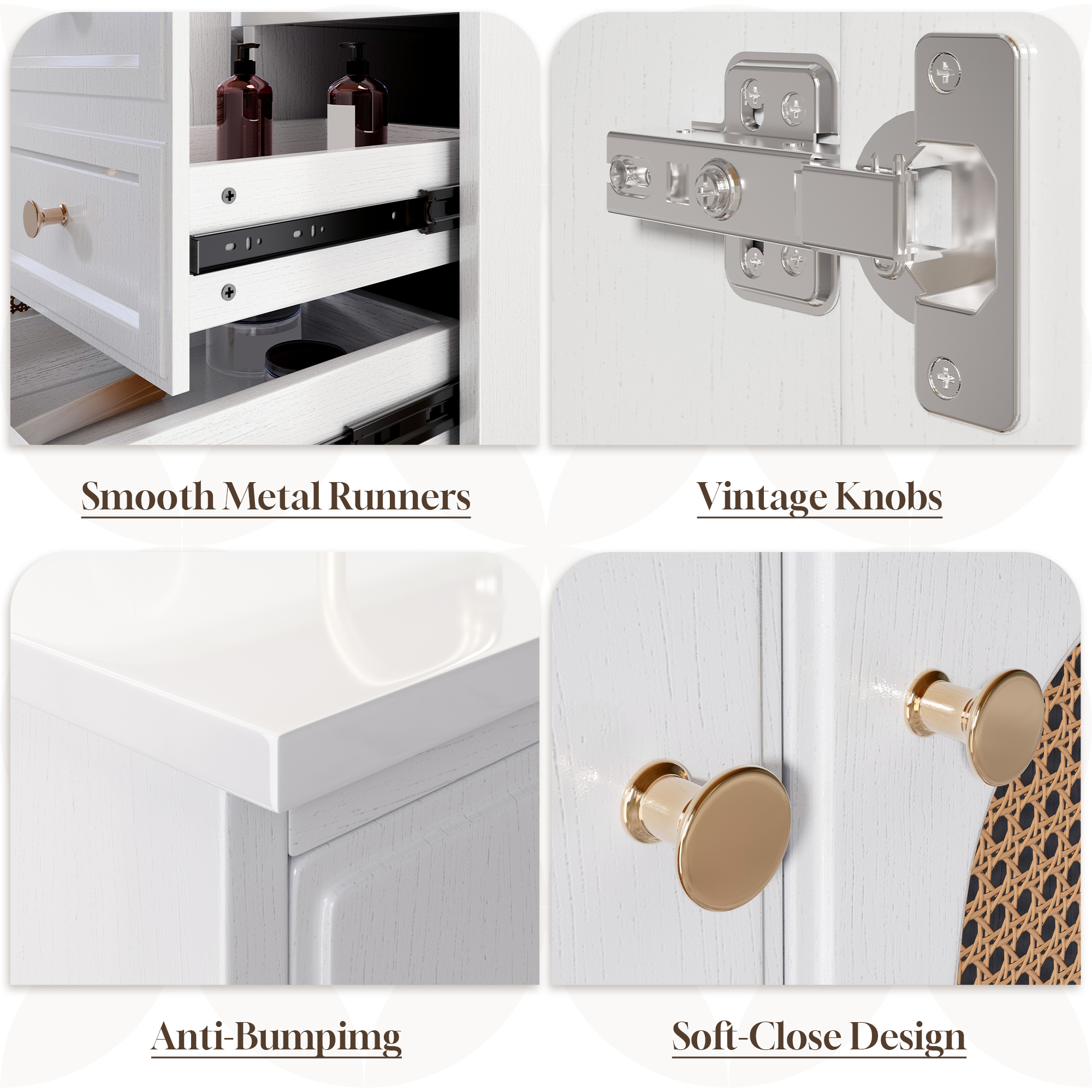 36" Bathroom Vanity with Ceramic Basin and Rattan Double Door Cabinet