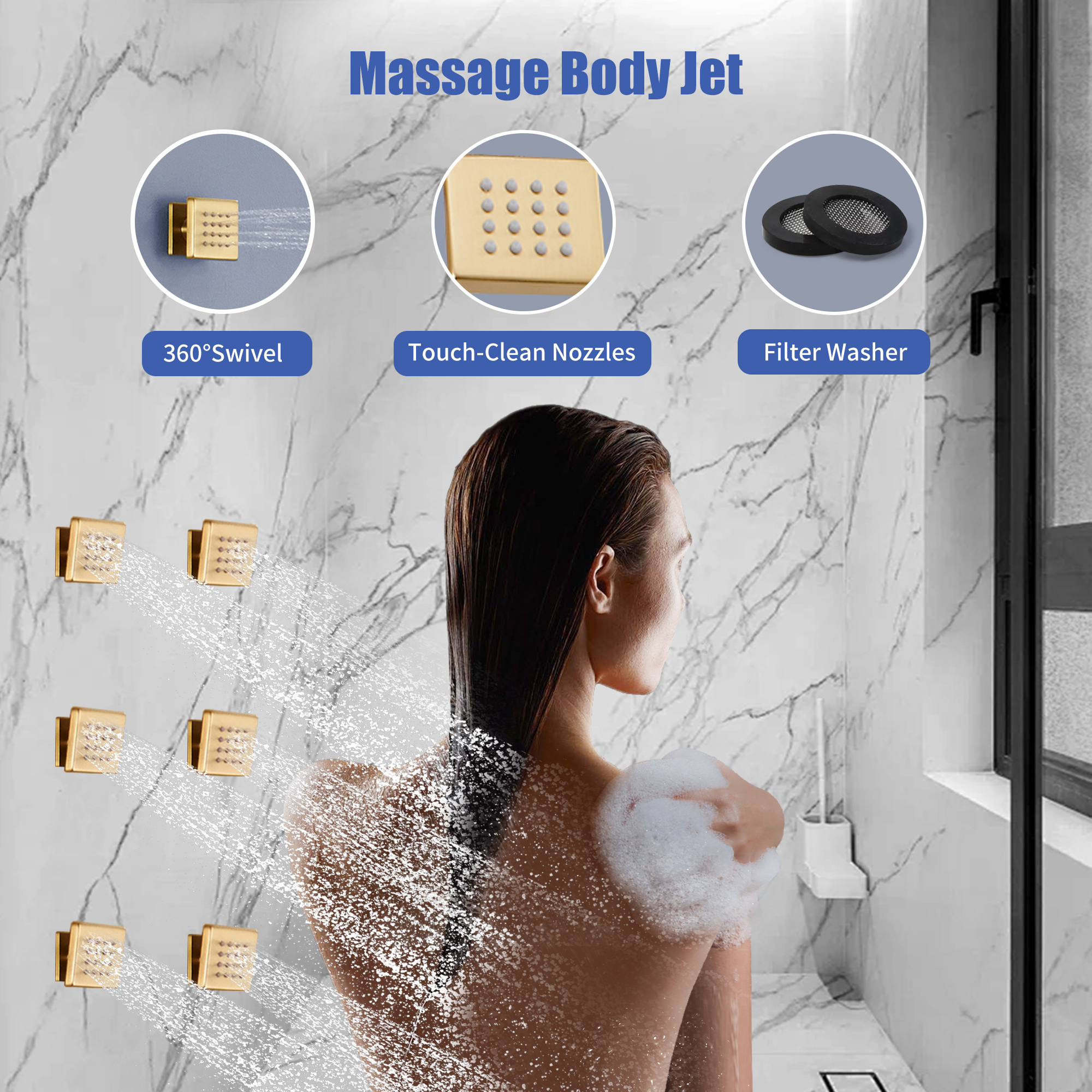 12" Thermostatic Rainfall Shower System with Handheld & Body Jets