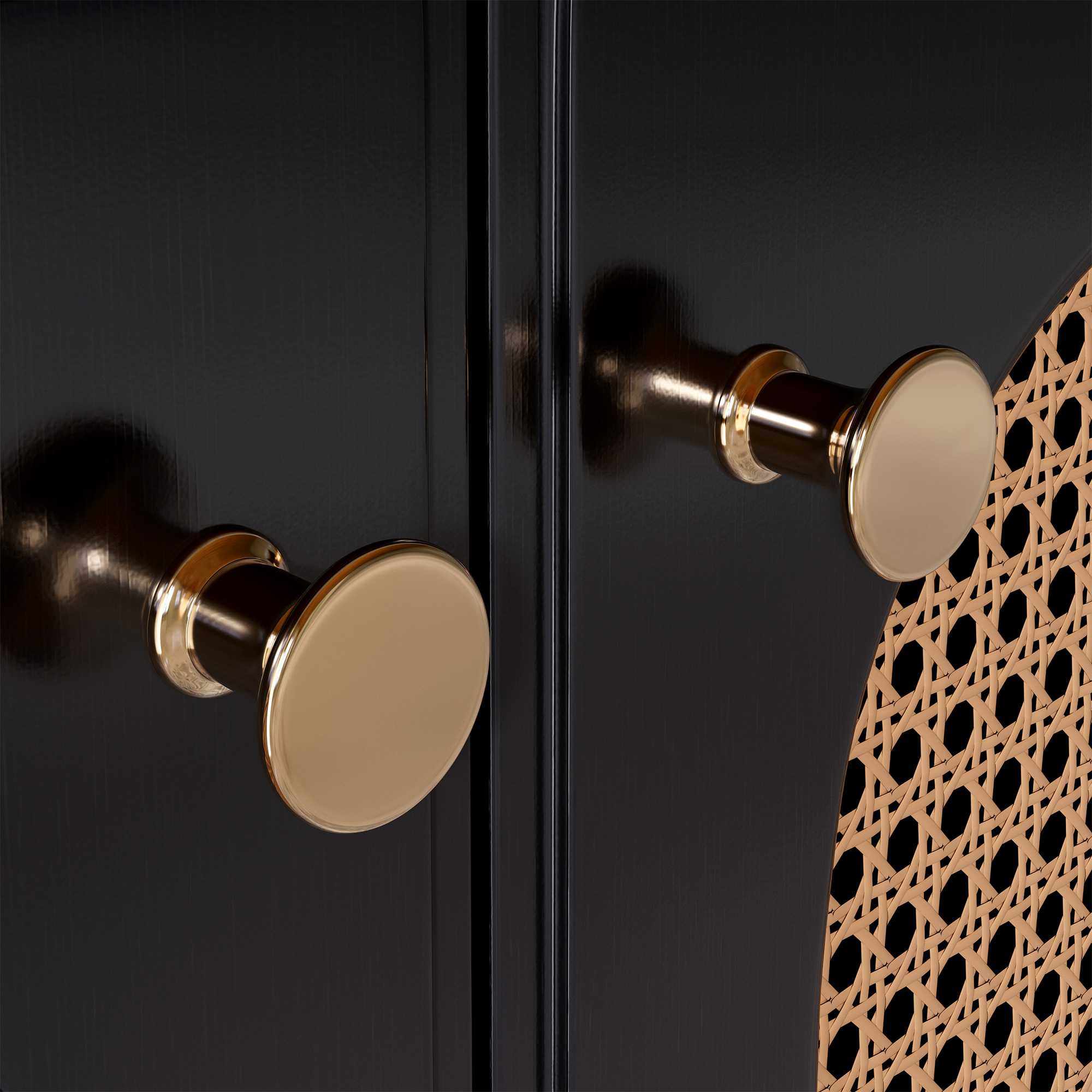 36" Bathroom Vanity with Ceramic Basin and Rattan Double Door Cabinet