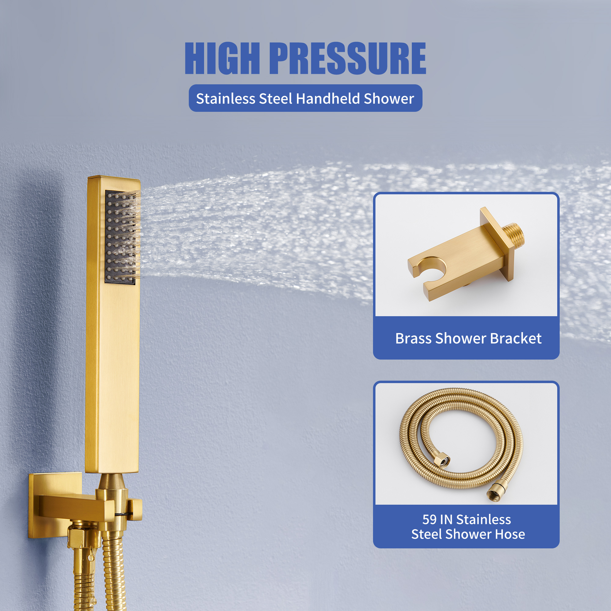 12" Thermostatic Rainfall Shower System with Handheld & Body Jets