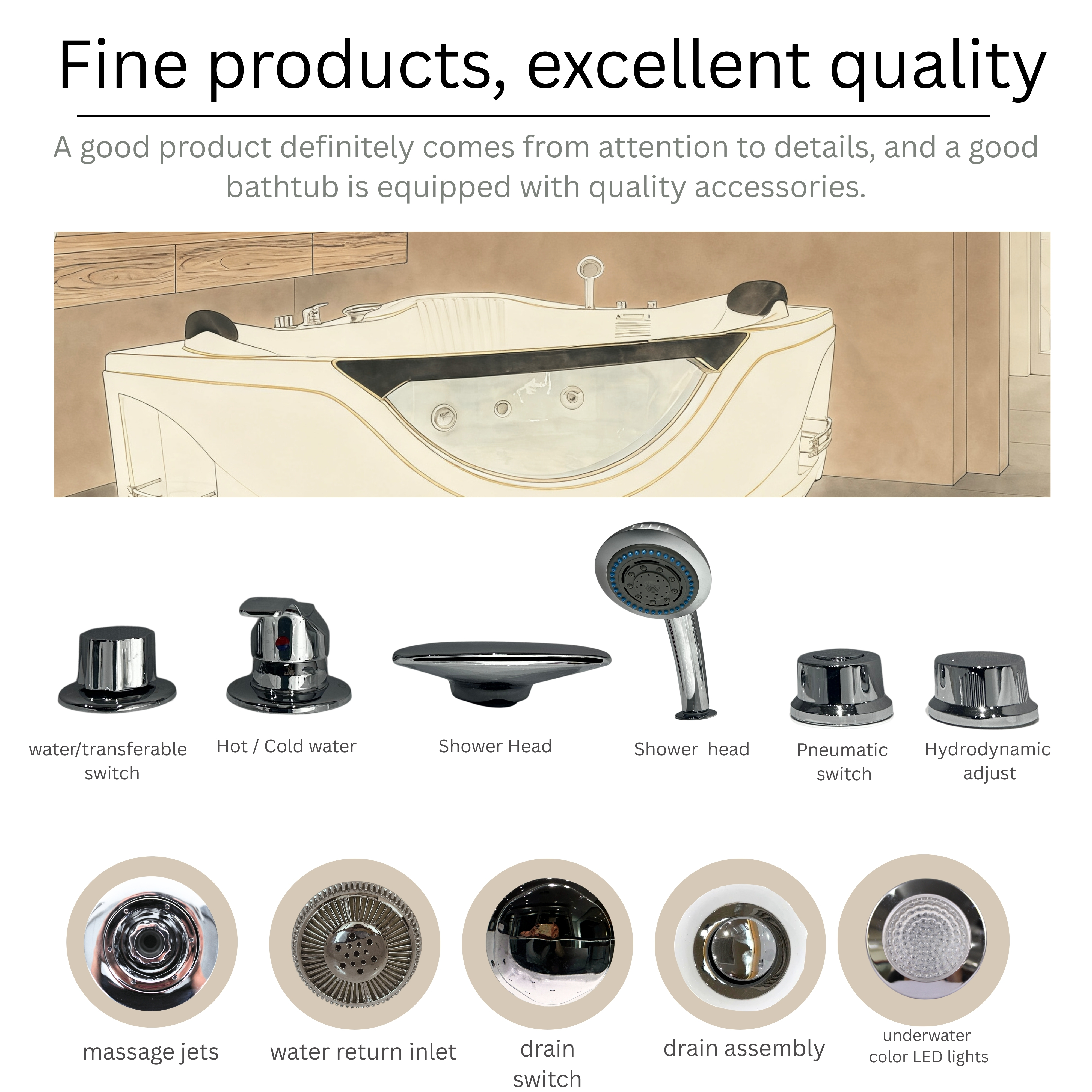 59" Corner Whirlpool Massage Bathtub for 2 Persons with Hydrotherapy Jets & LED Mood Lighting