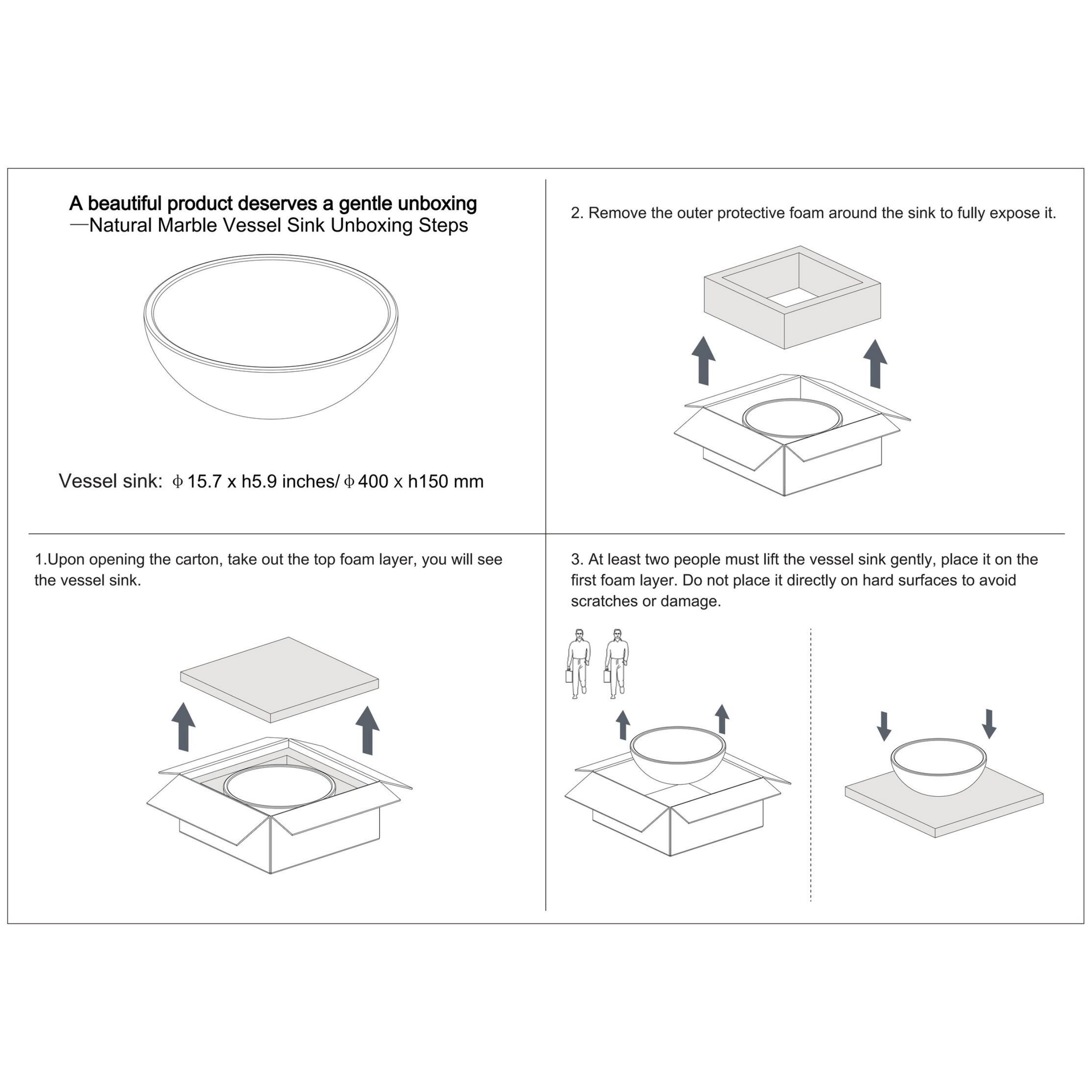 15.7" Polished Natural Marble Round Vessel Sink for Bathroom Countertops in Beige Gold/White Natural/Gray/Green