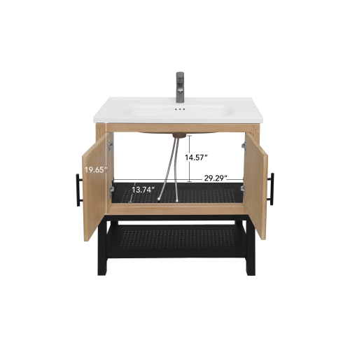 Freestanding Bathroom Vanity with White Ceramic Sink & Hot and Cold Faucet