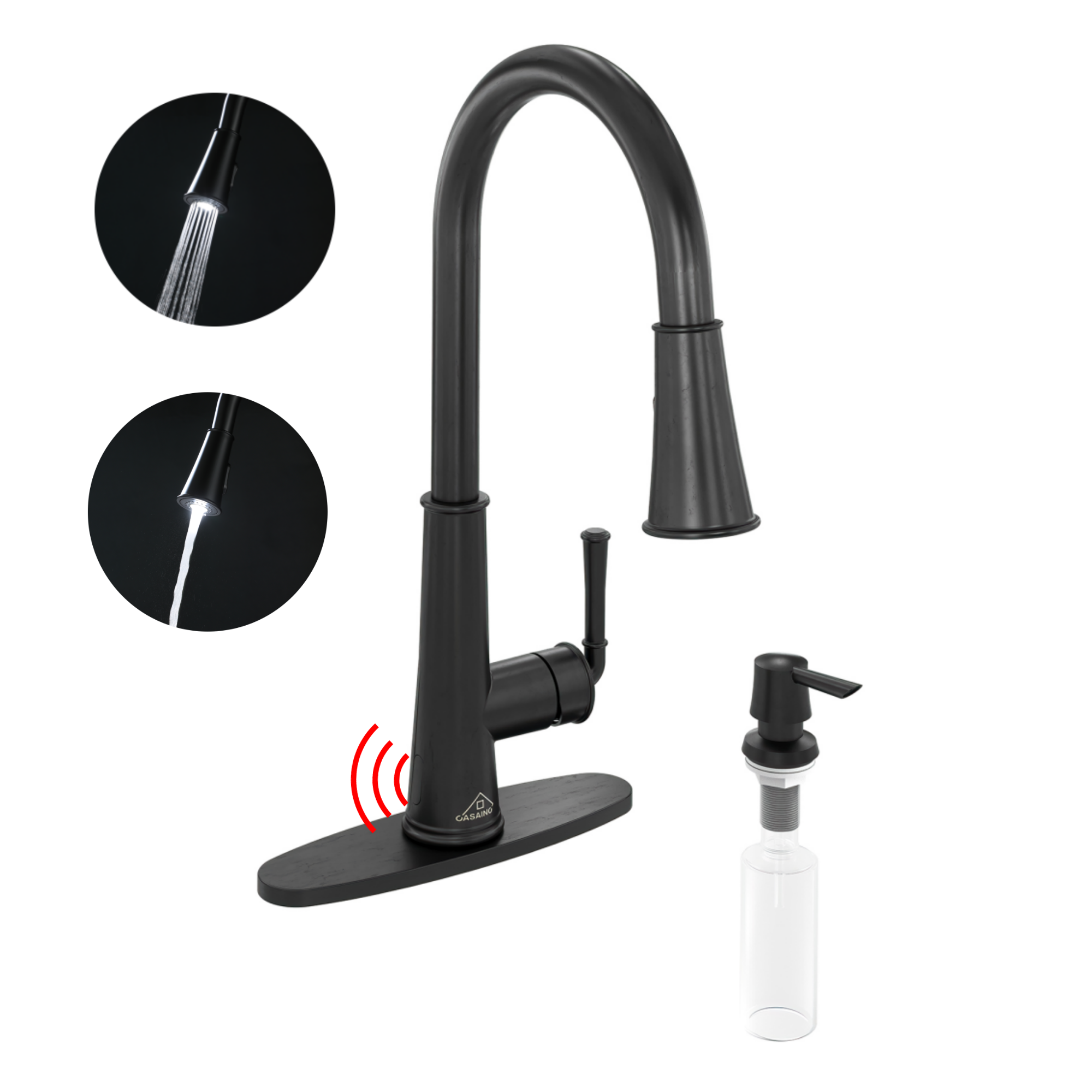 1.8gpm Touchless Pull Down Single Handle Kitchen Faucet With LED Function, Soap Dispenser and Deck Plates Included hot water faucet for sink kitchen Washing Dishes Save Water water temperature plumbing fixtures home improvement