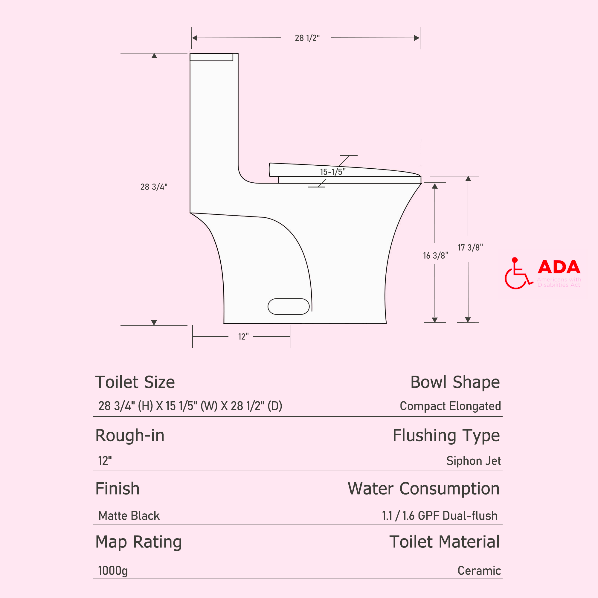 1.1/1.60 GPF Elongated Dual-Flush Floor Mounted One Piece Toilet