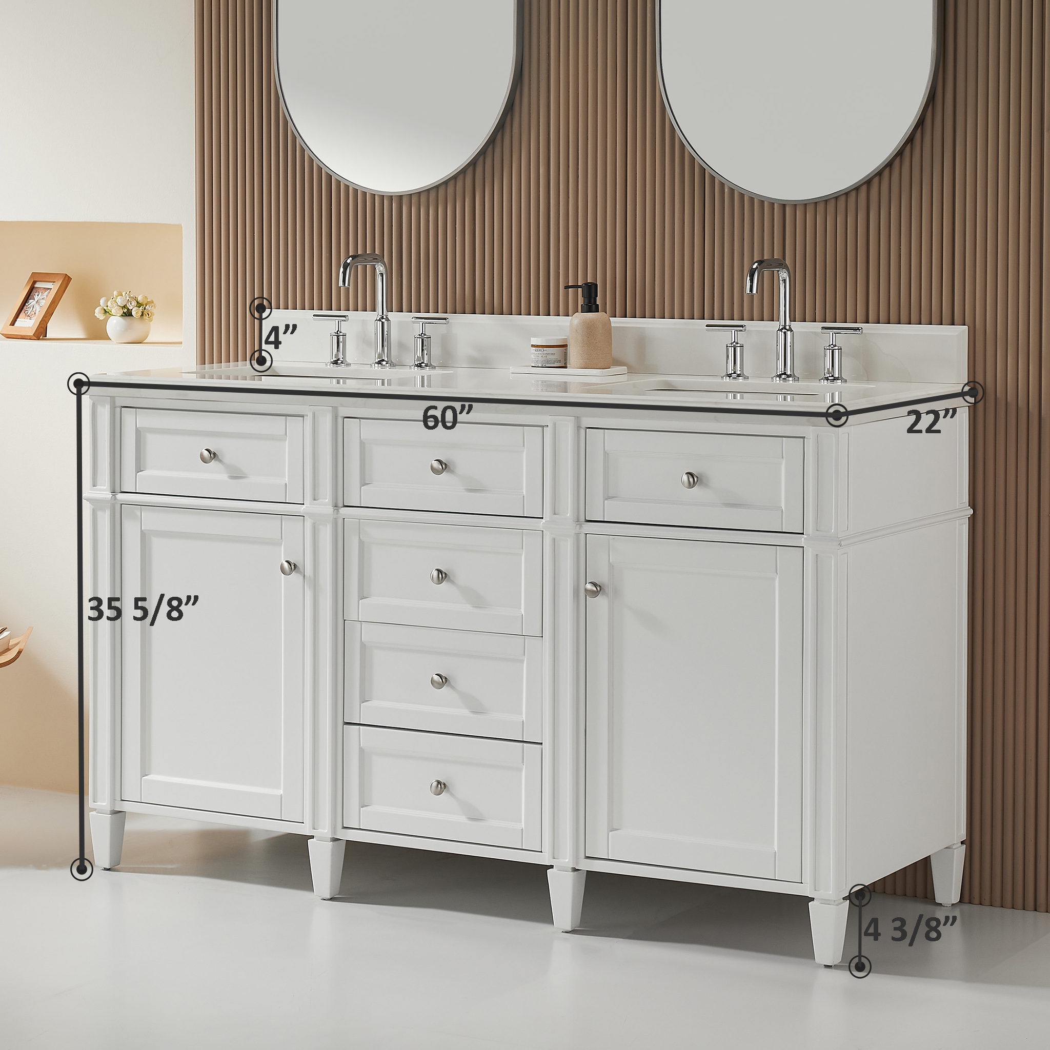 Fully Assembled 18"-60" Freestanding Bathroom Vanity with Integrated Top