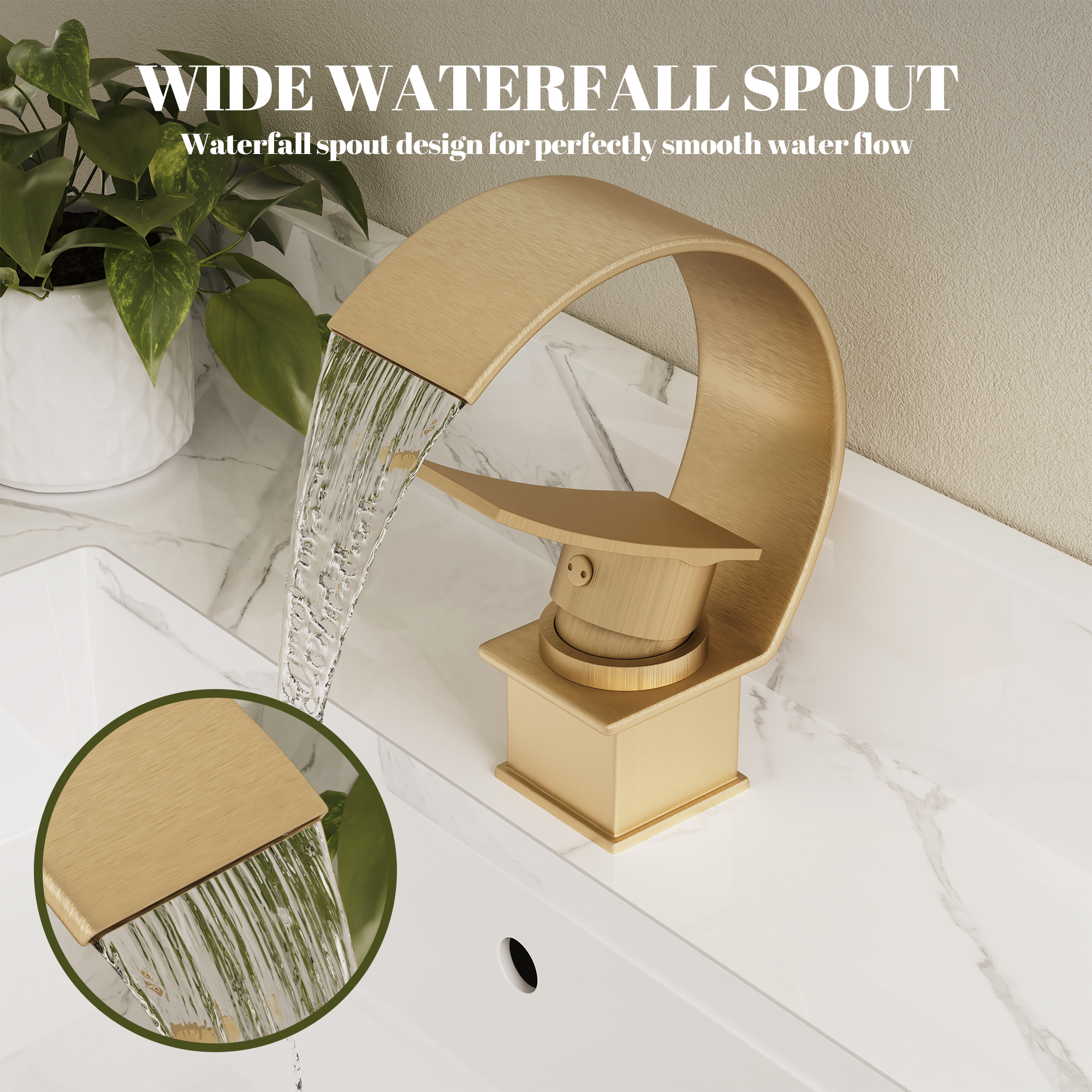 High Arc Single-Handle Waterfall Bathroom Faucet with Spotless Finish
