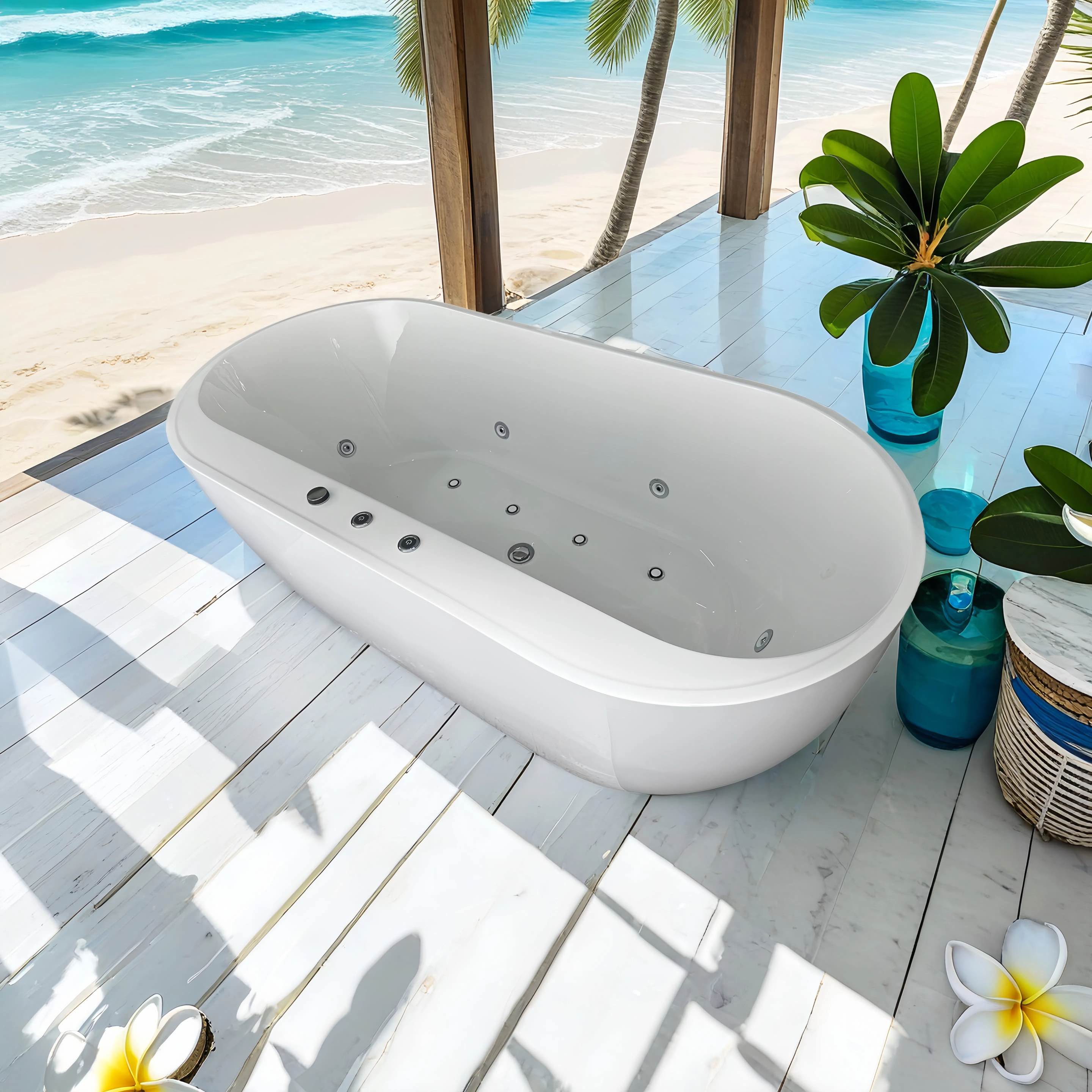 67" Whirlpool and Air Massage Bathtub with Adjustable Air Blower, 6 Hydro Jets & 8 Bubble Jets