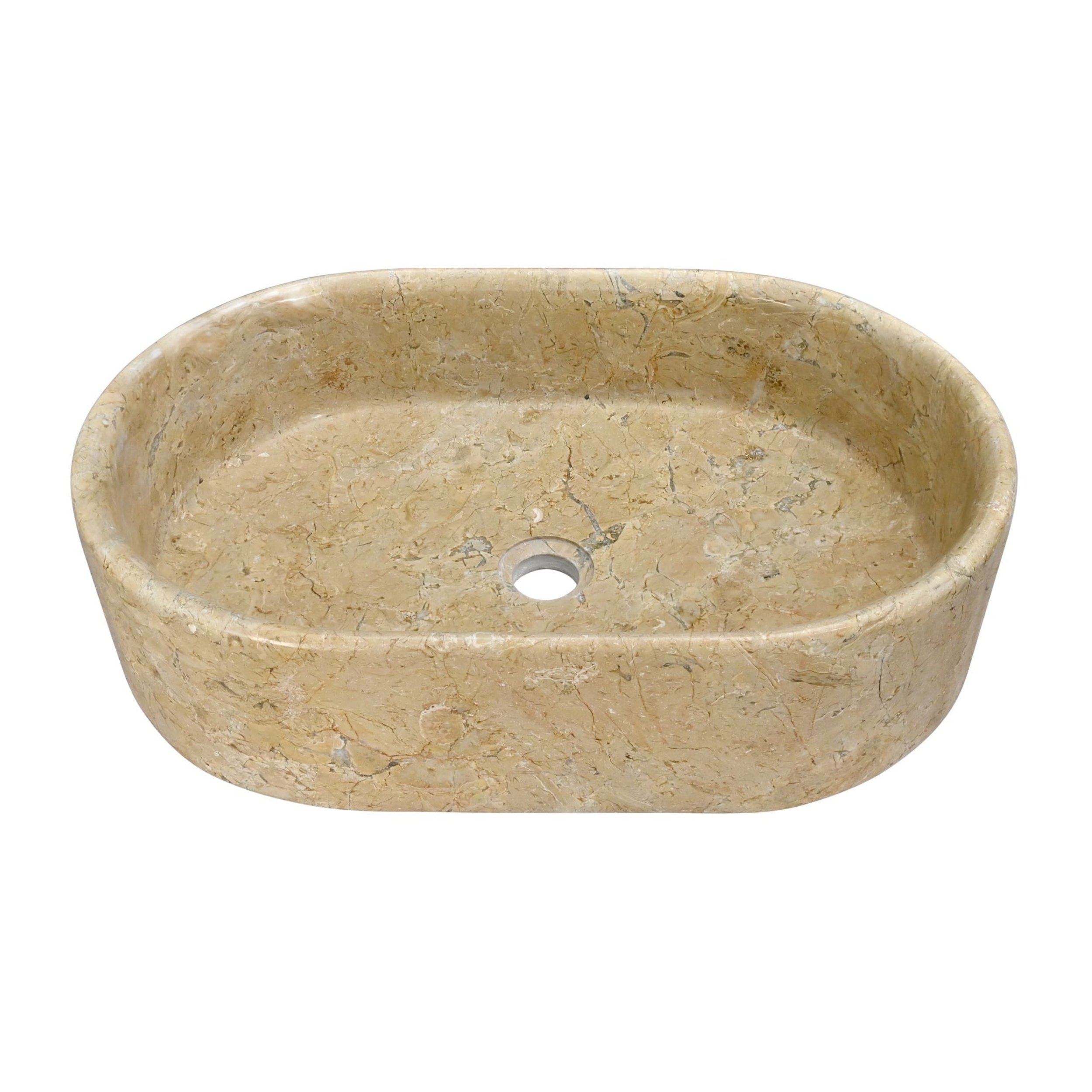 23.6" Natural Marble Vessel Sink with Polished Finish – Real Stone Bathroom Basin in  Beige Gold/White Natural/Gray/Green