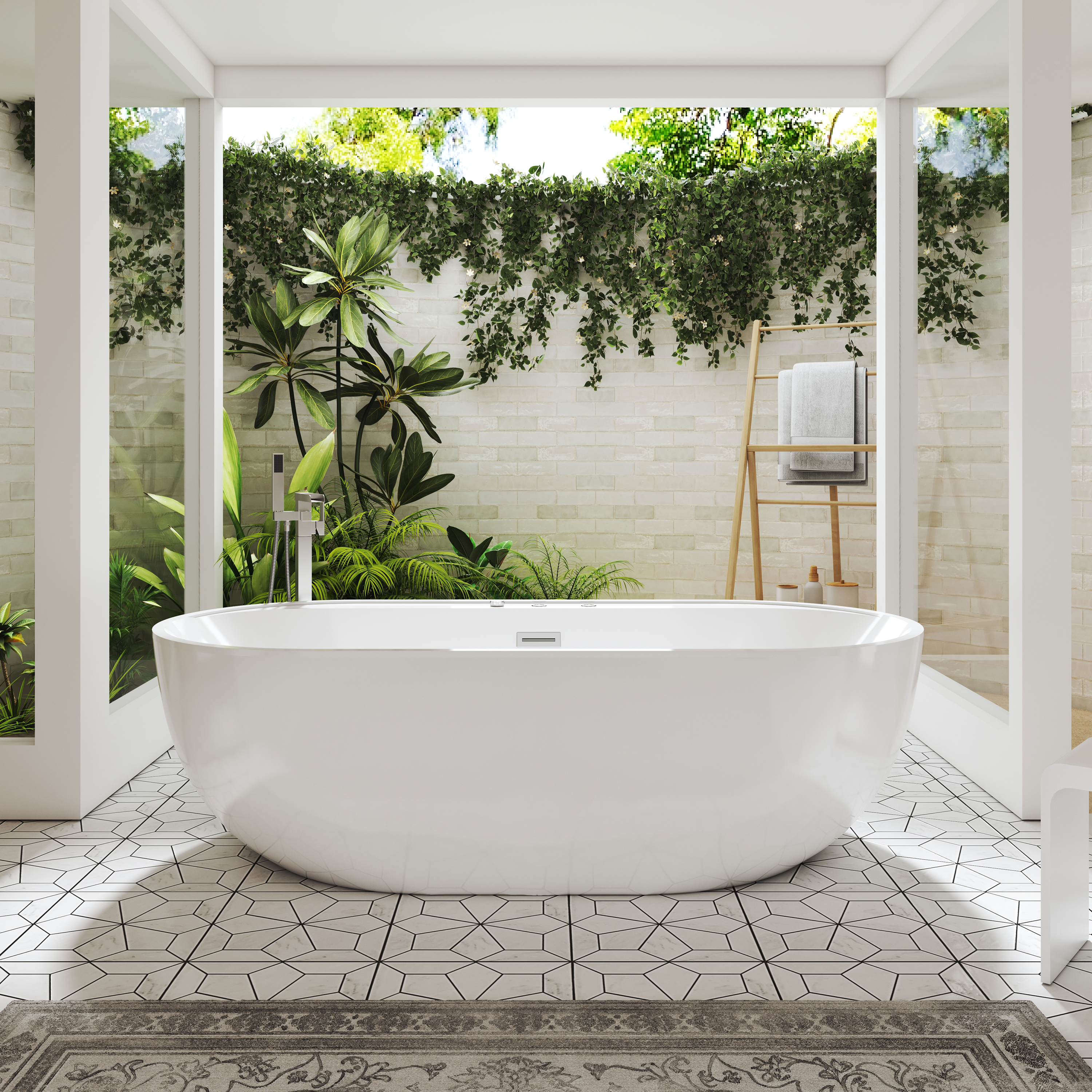 67" Whirlpool and Air Massage Bathtub with Adjustable Air Blower, 6 Hydro Jets & 8 Bubble Jets