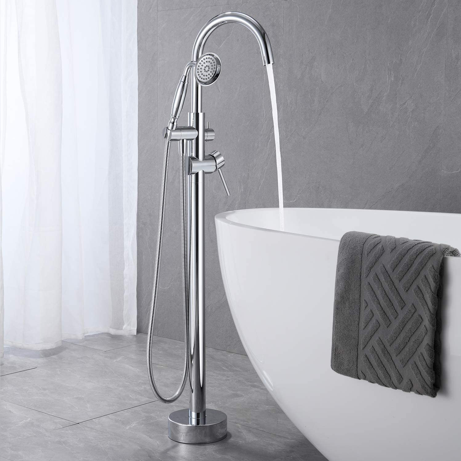 6 GPM Freestanding Bathtub Faucet with Hand Held Shower and Double Handle 