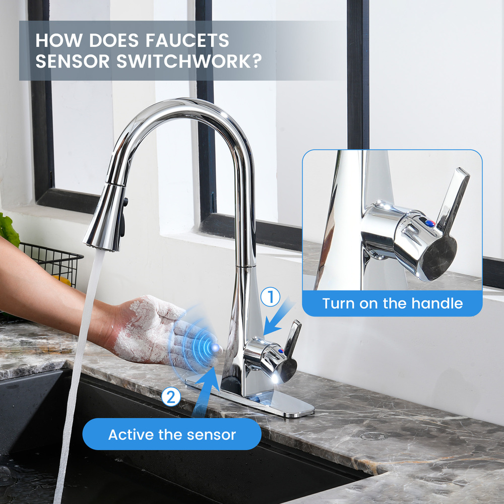 Touchless Dual-Sensor Pull-Down Kitchen Faucet with Modern Design