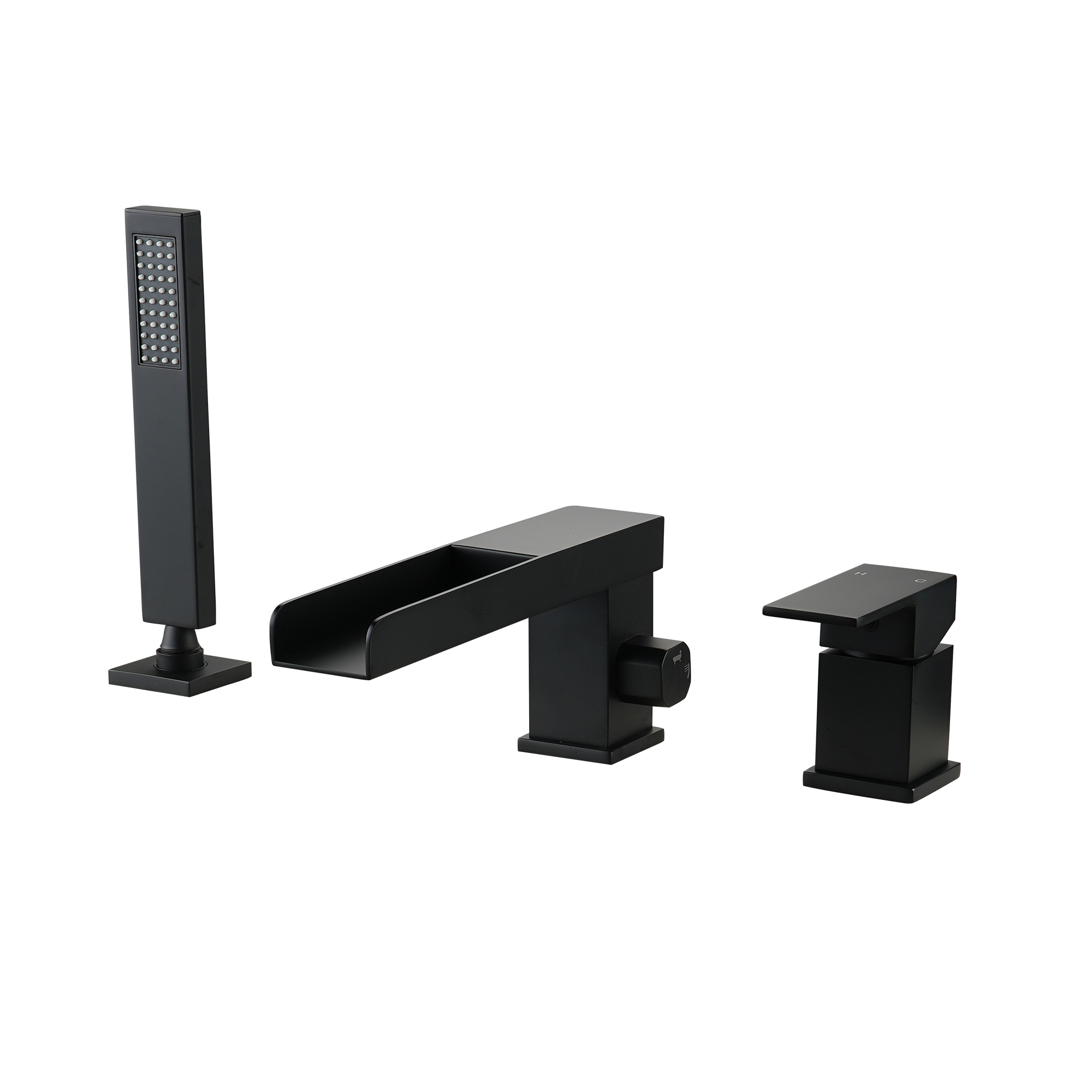 Single-Handle 3 Holes Waterfall Bathtub Filler Faucet with Hand Shower