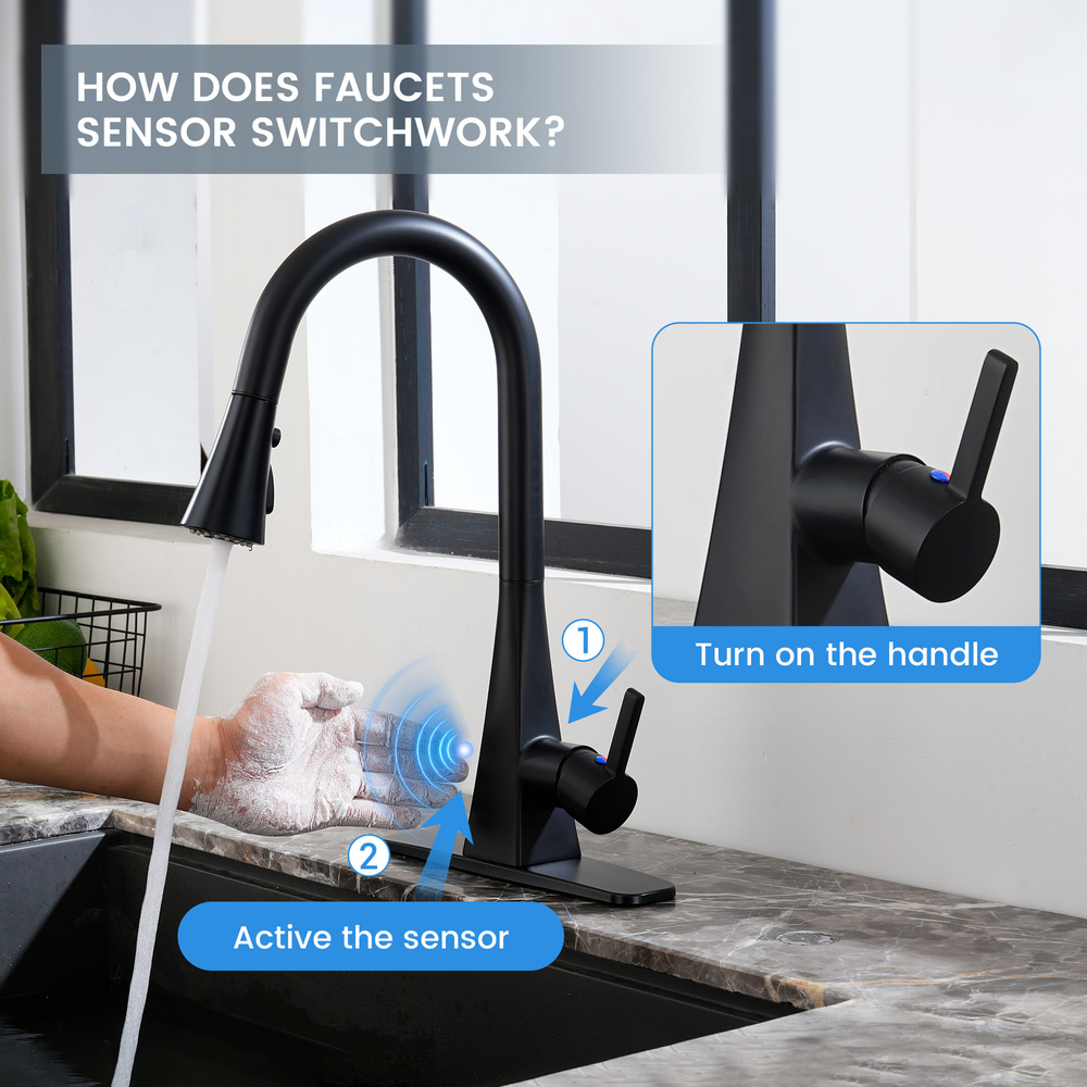 Touchless Dual-Sensor Pull-Down Kitchen Faucet with Modern Design