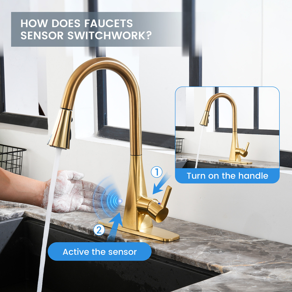 Touchless Dual-Sensor Pull-Down Kitchen Faucet with Modern Design