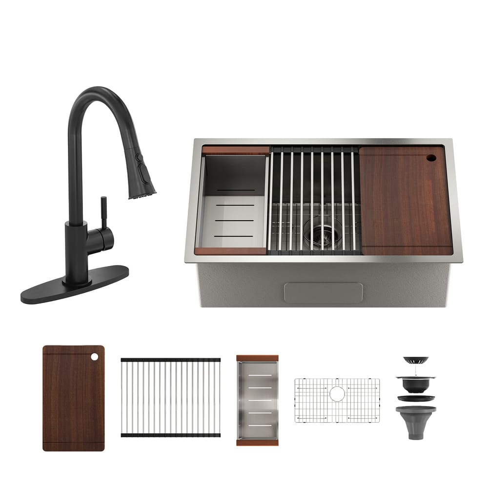 copy Stainless Steel Workstation Sink & Faucet Set black
