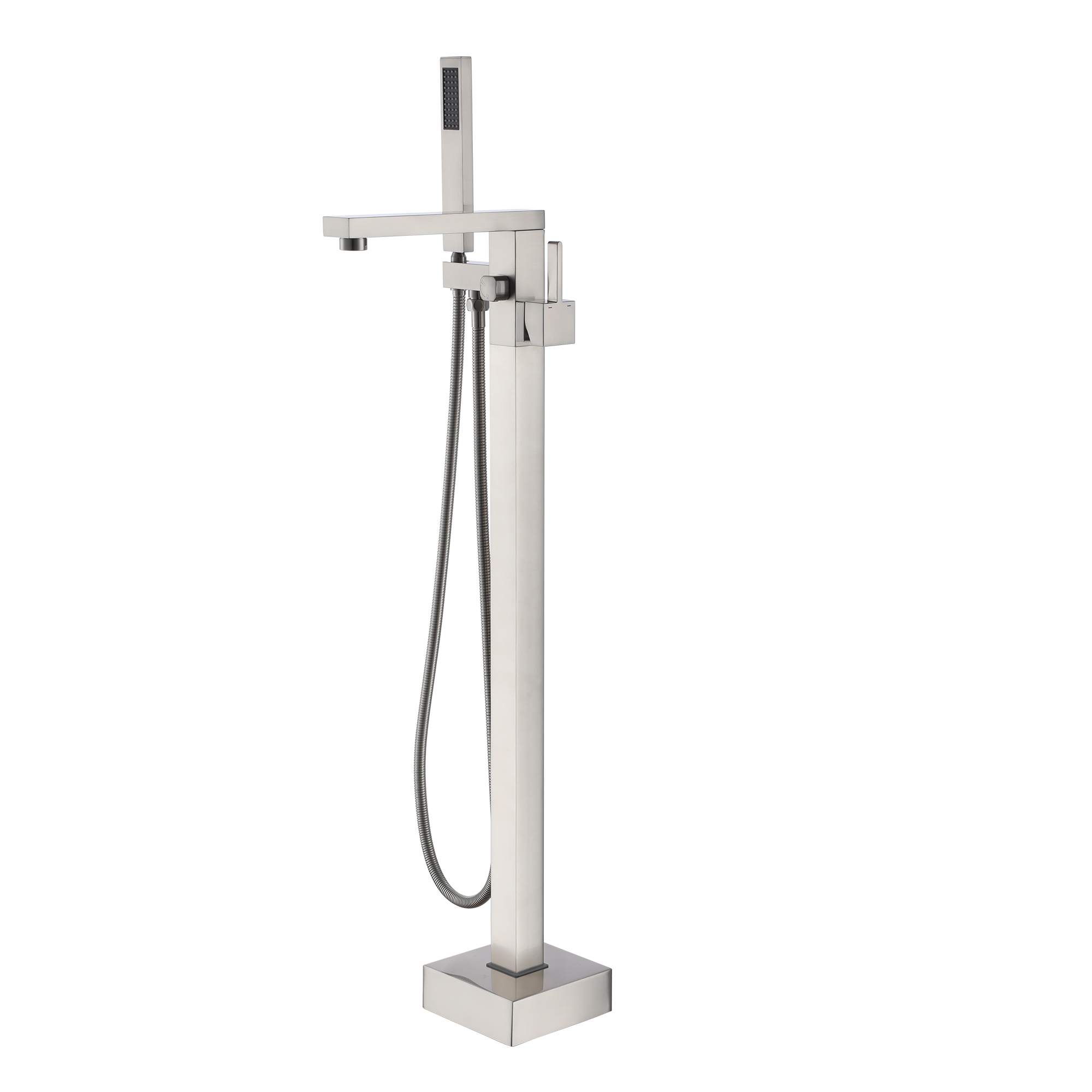 Single Handle Freestanding Tub Faucet with Hand Shower in Brushed Nickel