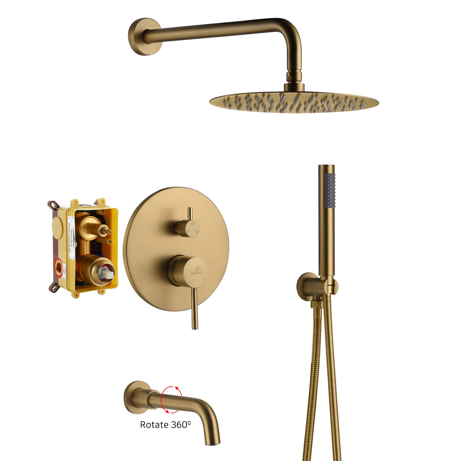 10" Wall Mount Dual Shower Head Rain Shower System with Tub Spout