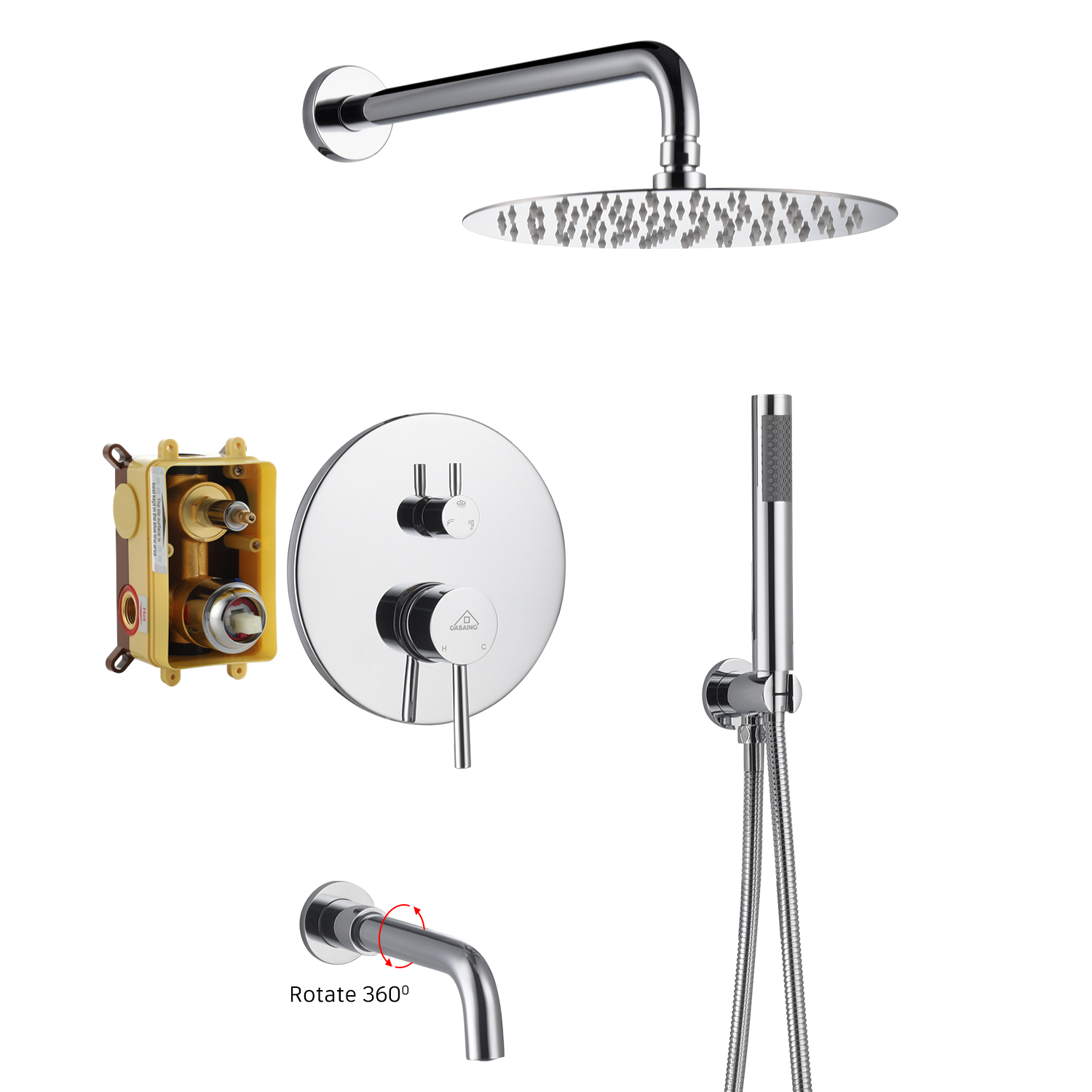10" Wall Mount Dual Shower Head Rain Shower System with Tub Spout