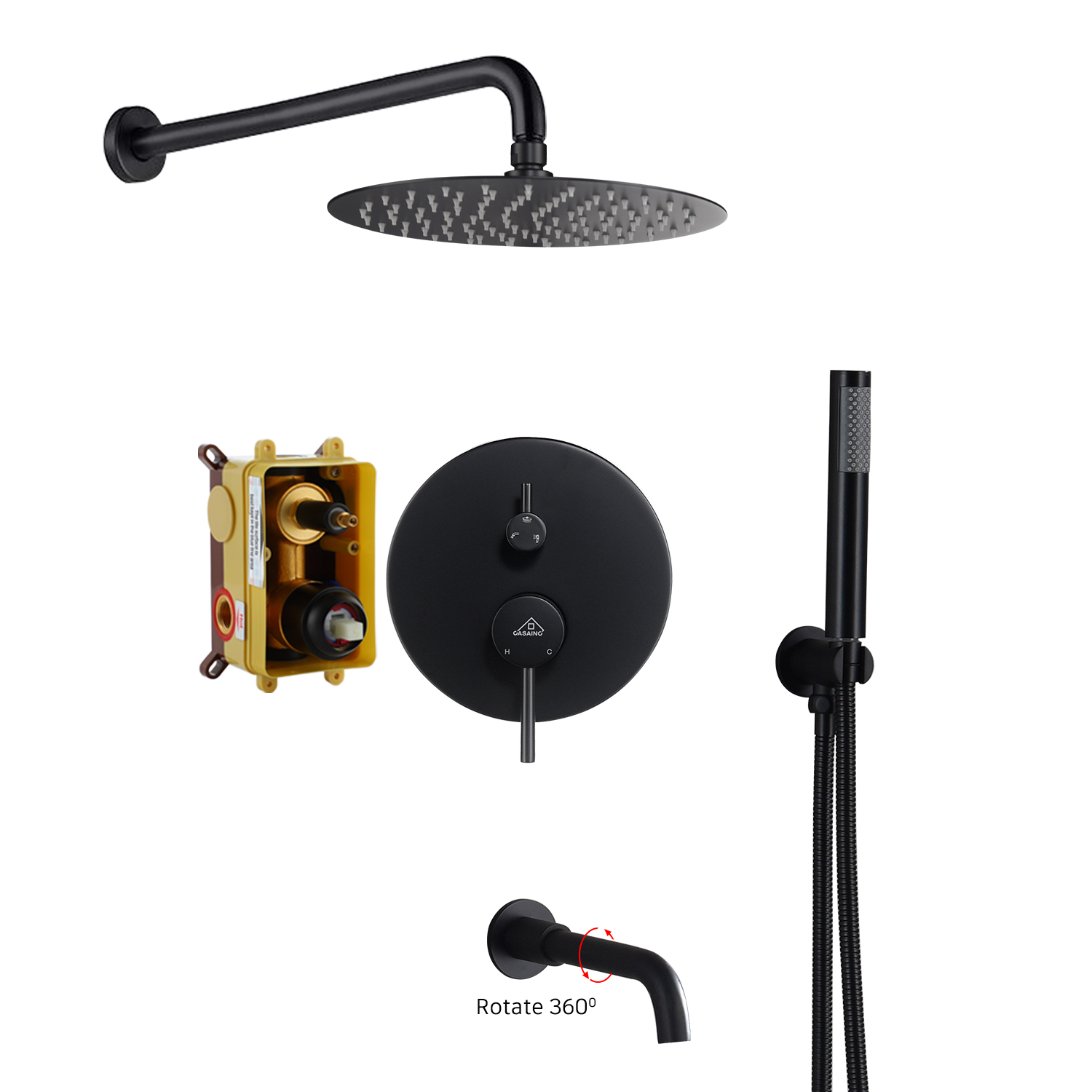 10" Wall Mount Dual Shower Head Rain Shower System with Tub Spout