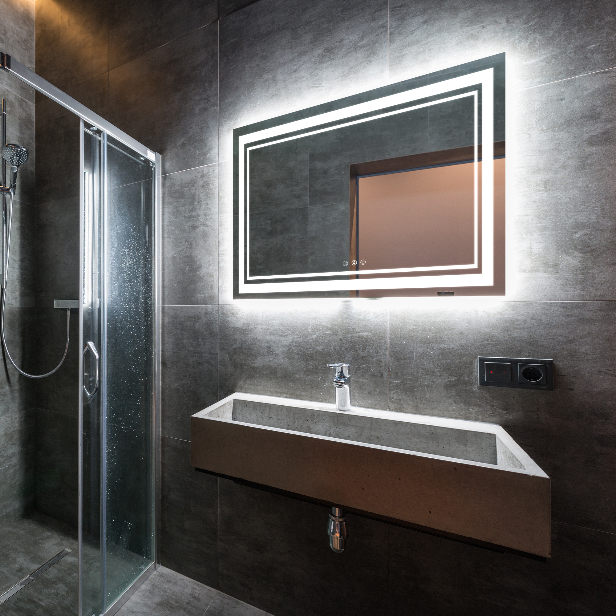 Rectangular Frameless LED Bathroom Mirror with Anti-Fog & Adjustable Color