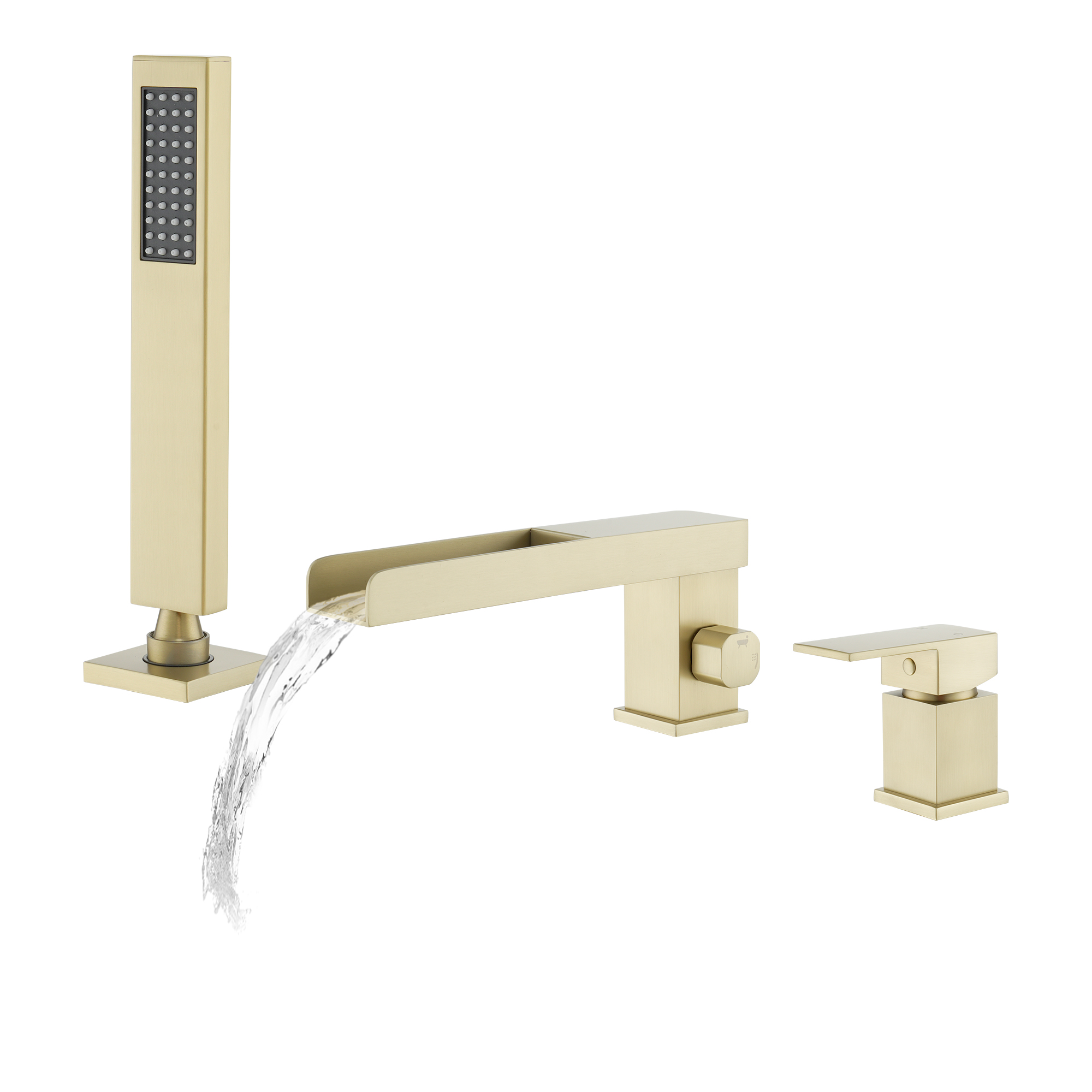 Single-Handle 3 Holes Waterfall Bathtub Filler Faucet with Hand Shower