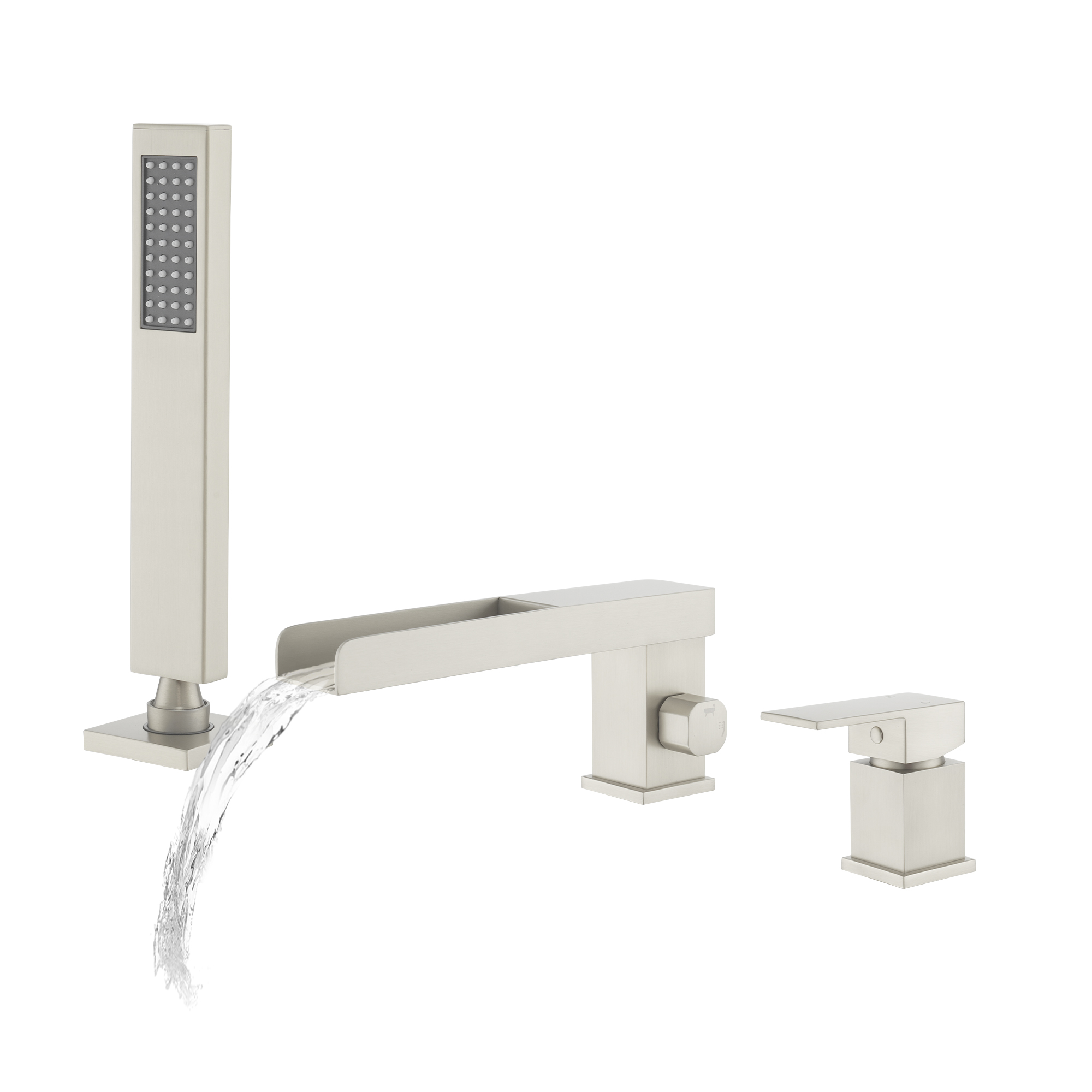Single-Handle 3 Holes Waterfall Bathtub Filler Faucet with Hand Shower