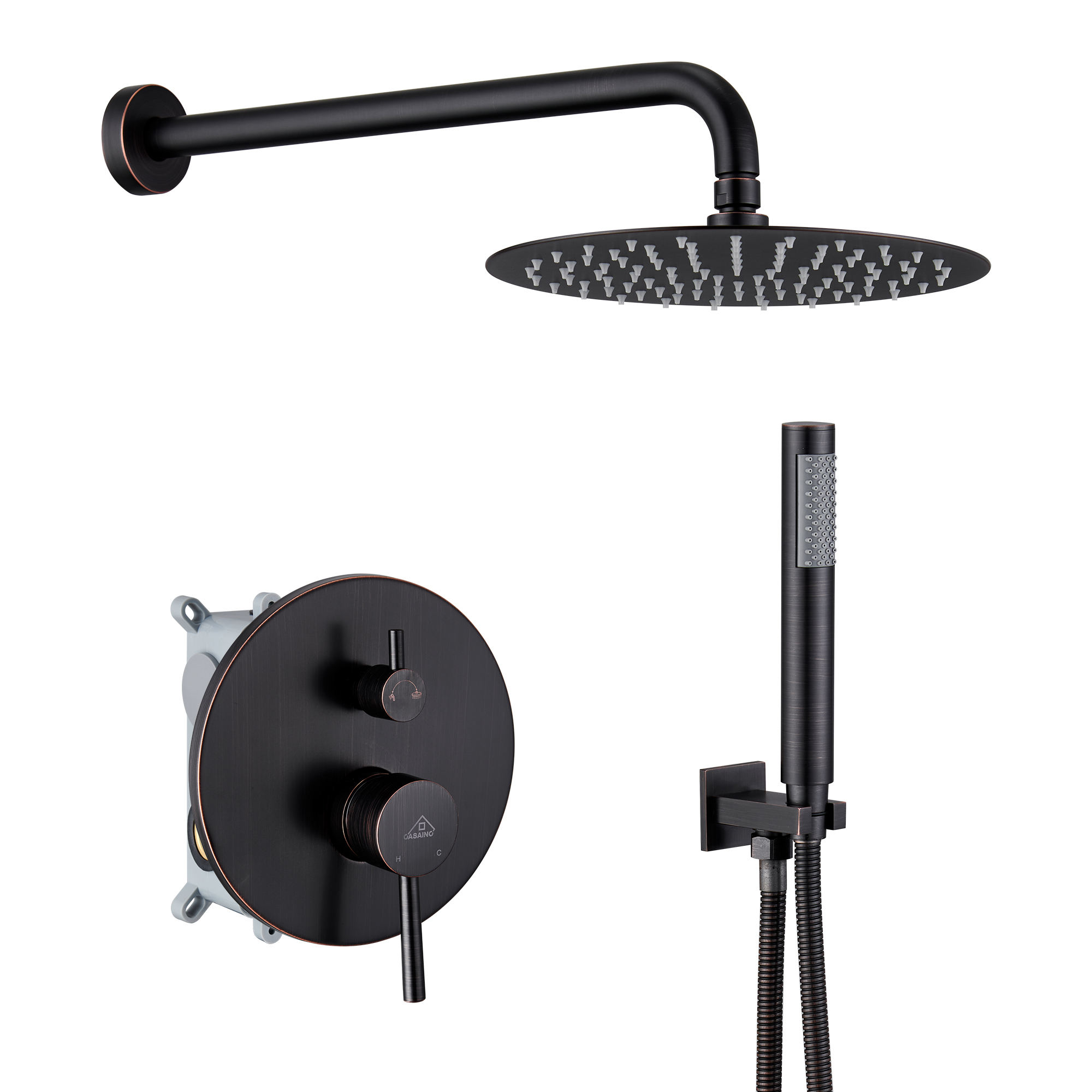 1-Spray Patterns 10 in. Wall Mount Dual Shower Heads in Oil Rubbed Bronze (Valve Included),matte black finish