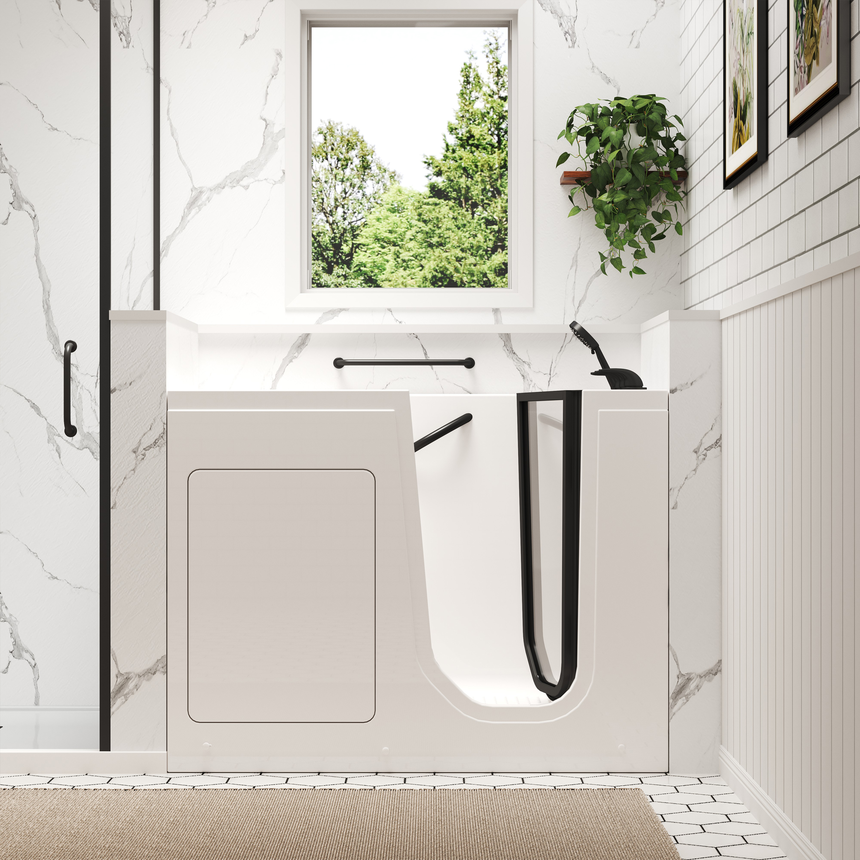 49" Glossy White Acrylic Walk-In Soaking Bathtub with High-Flow Faucet