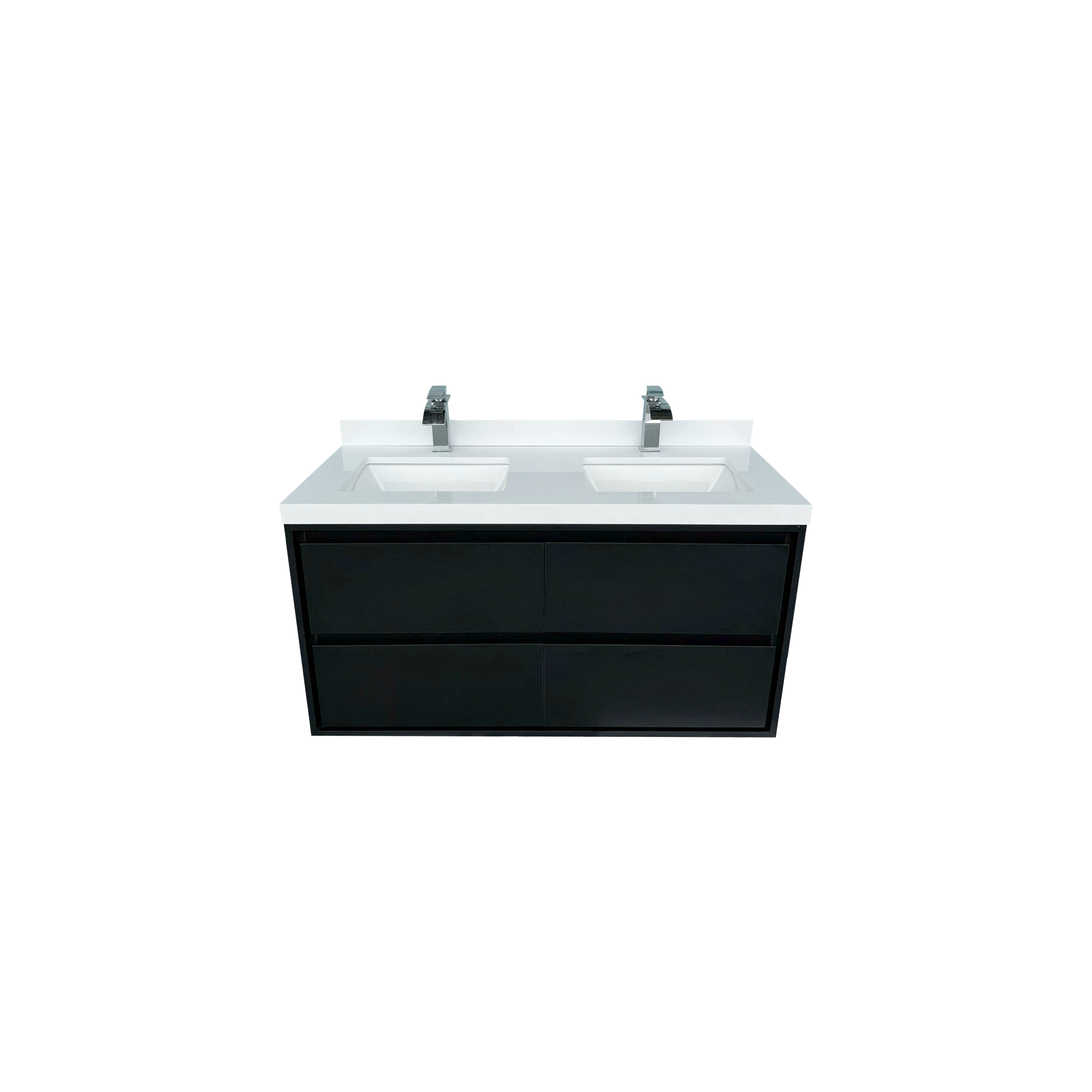 48" Matte Black Wall-mount Bathroom Vanity with Double Sink & Marble Top
