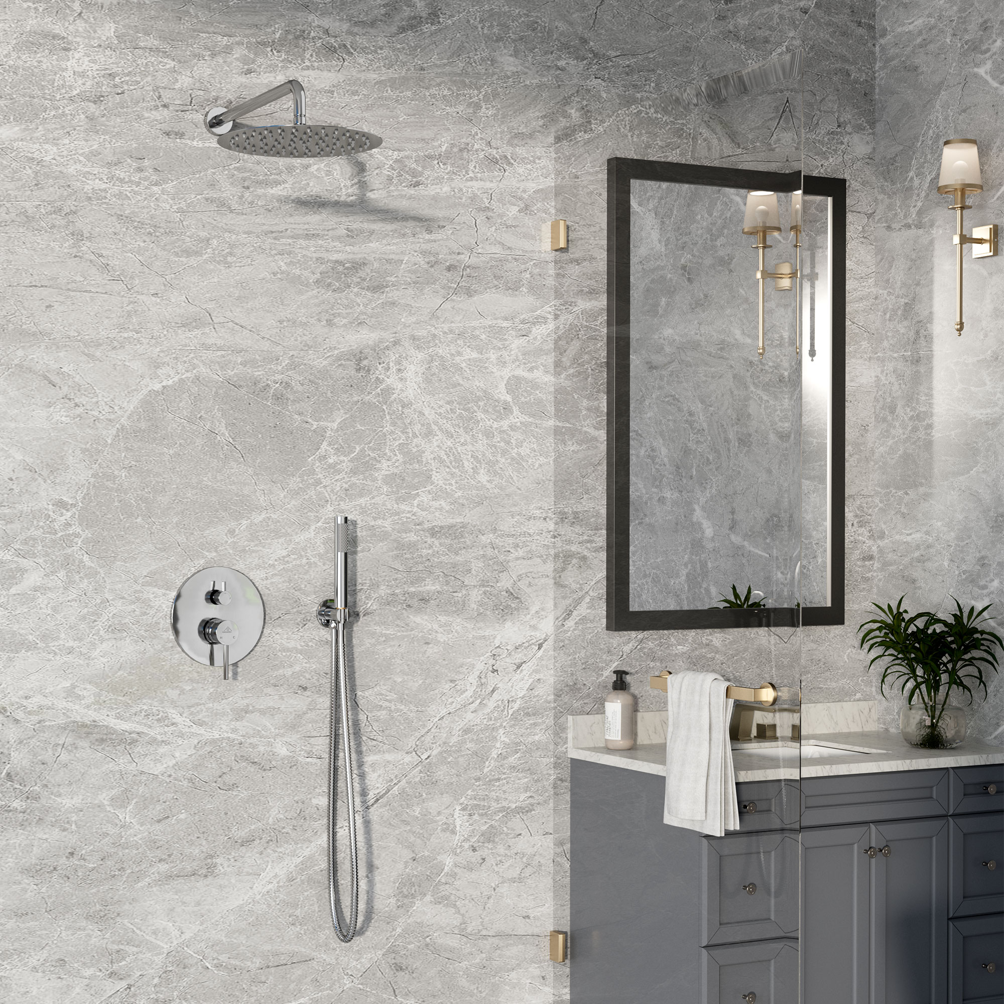 10" Wall Mount Water Saving Rain Shower Head System with Handheld