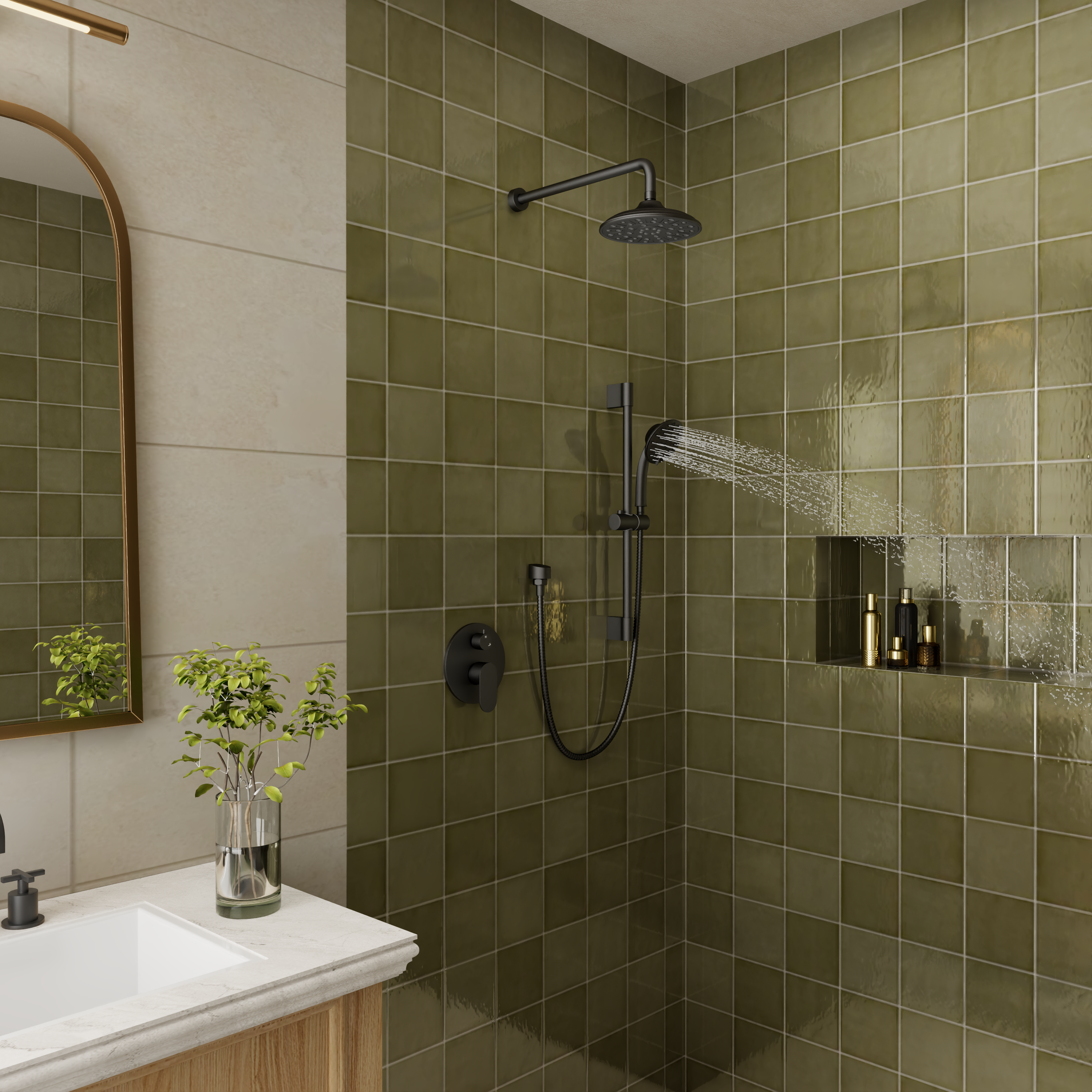 8" Rain Shower Head System with Pressure Balance Valve