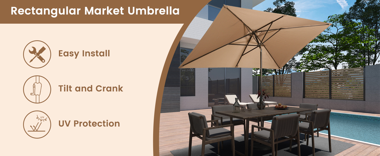 10' Patio Umbrella Rectangular Market Umbrella Features