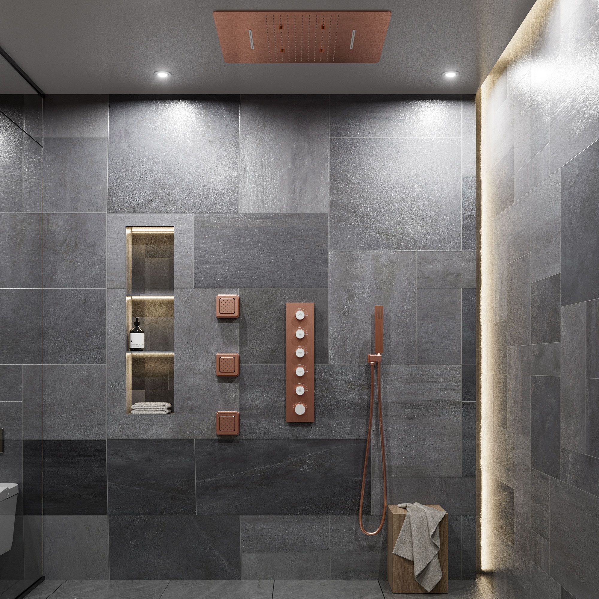 20*24'' Rectangle Shower System With 4 Sprays Modes & 3 Body Jets