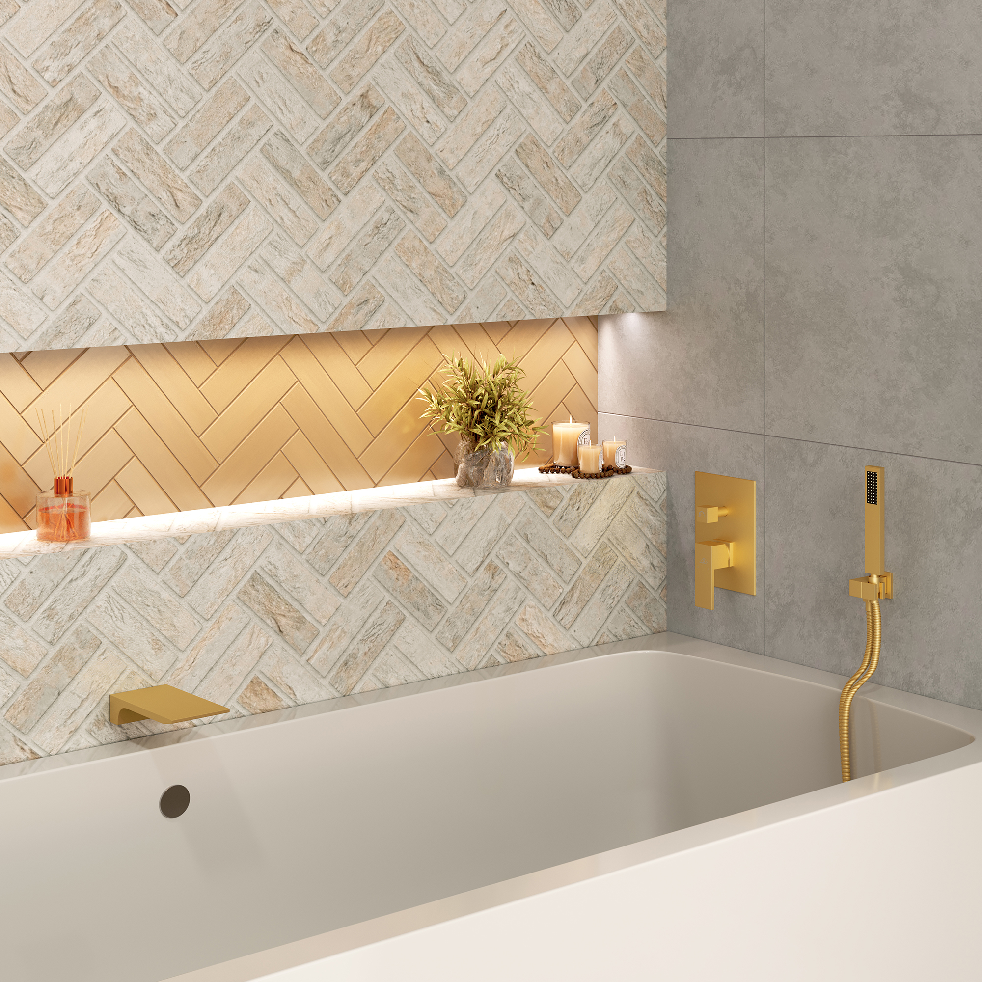 Wall Mounted Bathtub Faucet Set With Handheld Shower Head