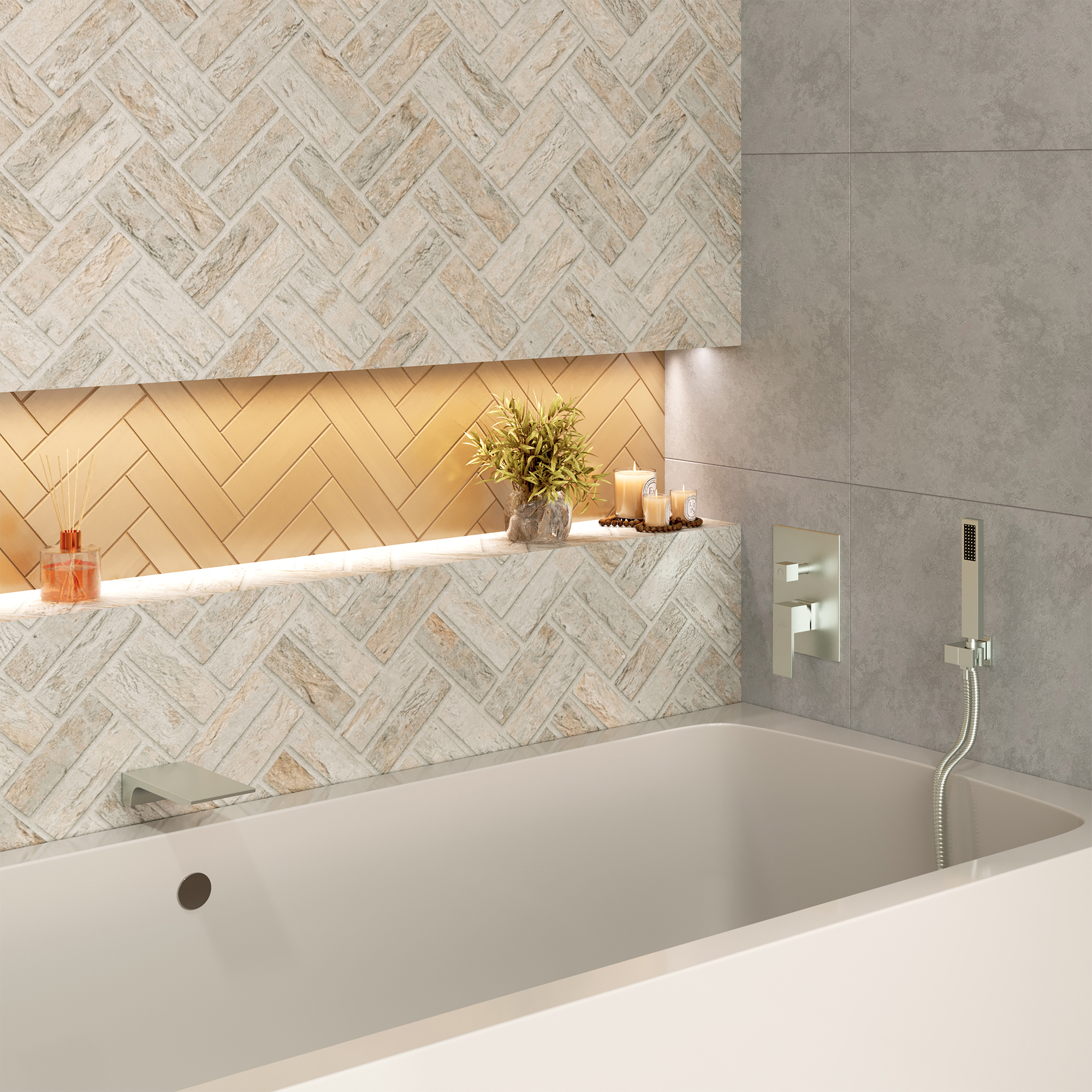 Wall Mounted Bathtub Faucet Set With Handheld Shower Head