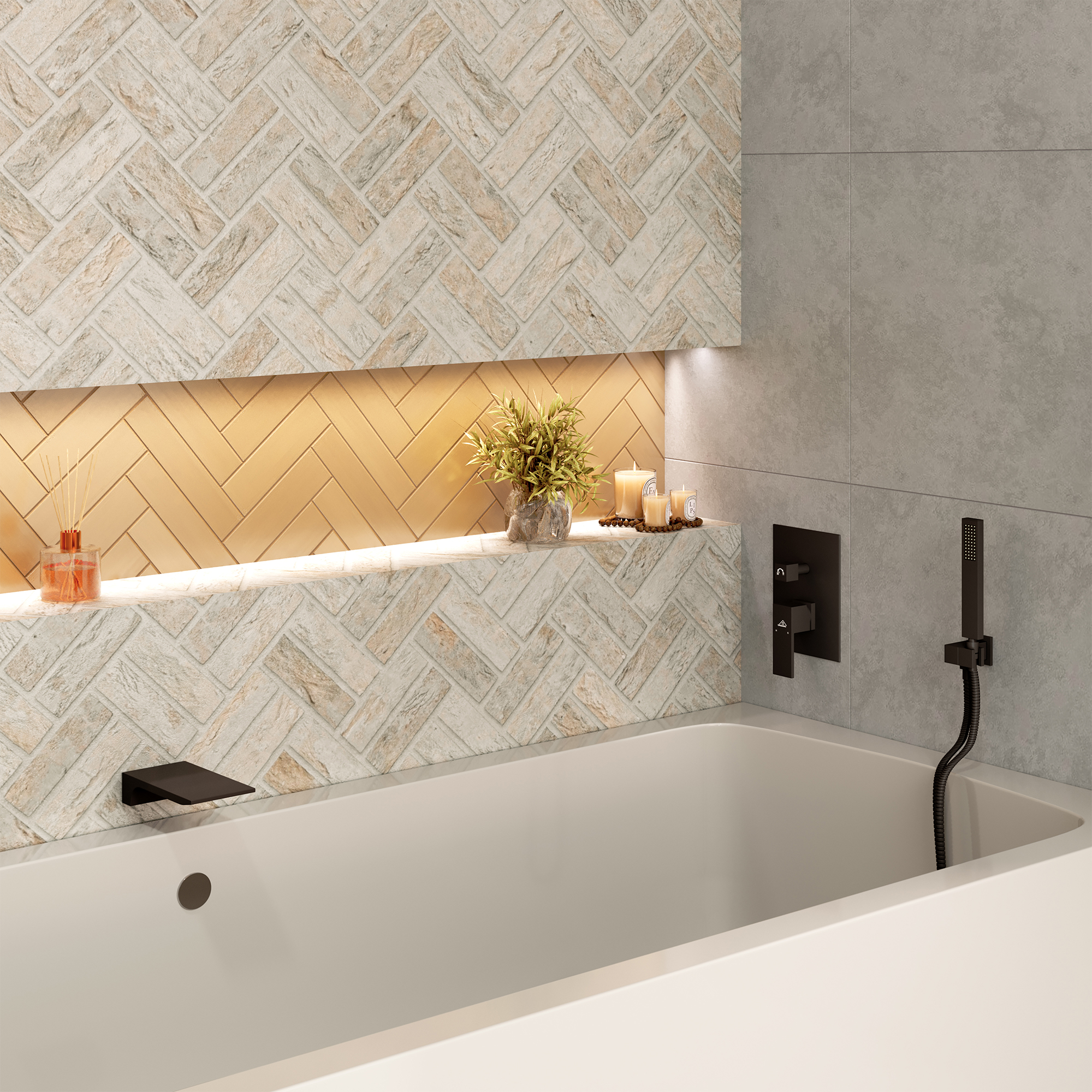 Wall Mounted Bathtub Faucet Set With Handheld Shower Head