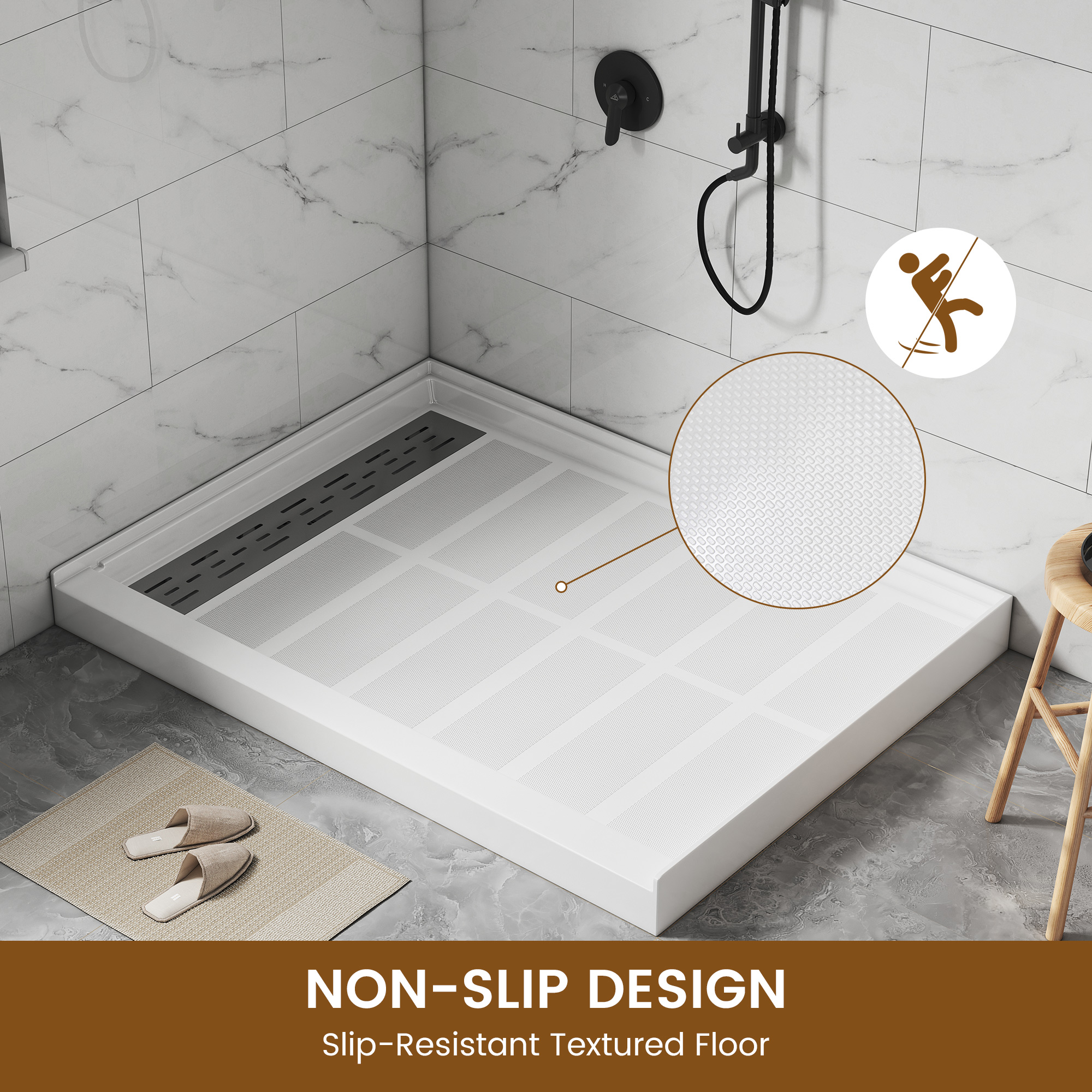 60"x36" White Solid Surface Rectangle Single Threshold Shower Pan Base