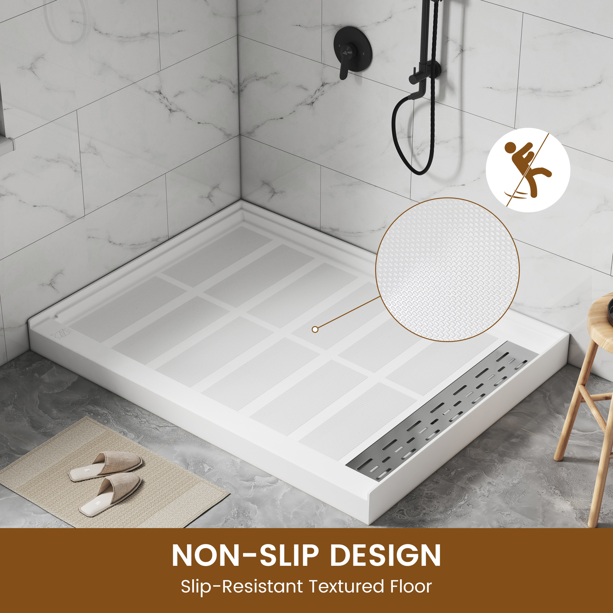 48x36” SMC Solid White Shower Base with Non-Slip Surface, CUPC Certified