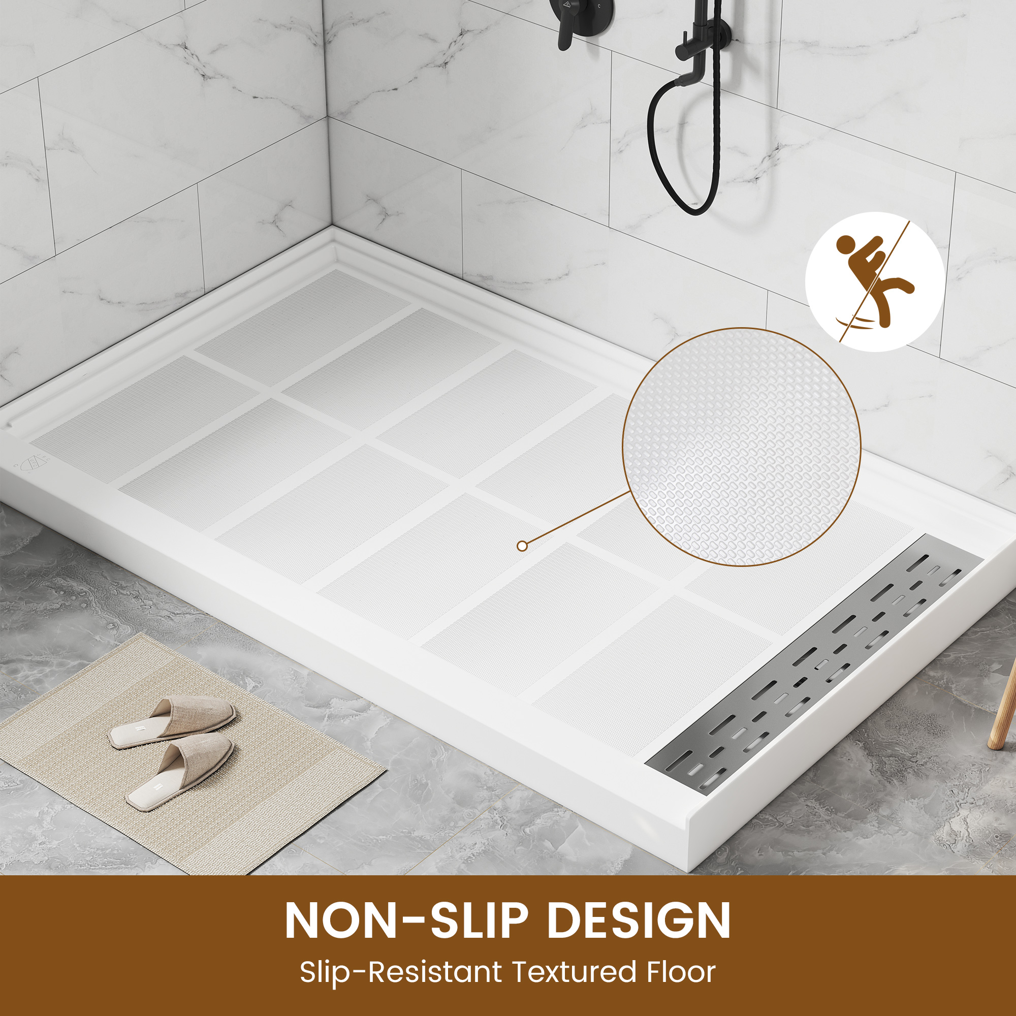 60"x36" White Solid Surface Rectangle Single Threshold Shower Pan Base