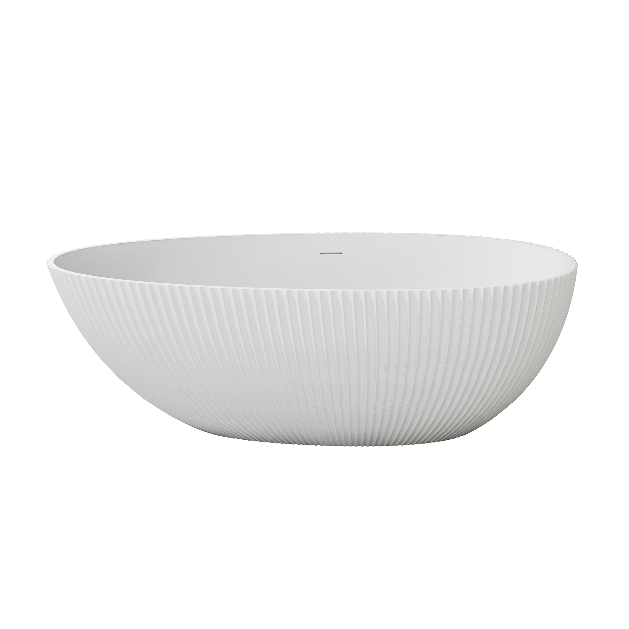 67" Solid Surface Freestanding Soaking Bathtub with Ribbed Textured Design