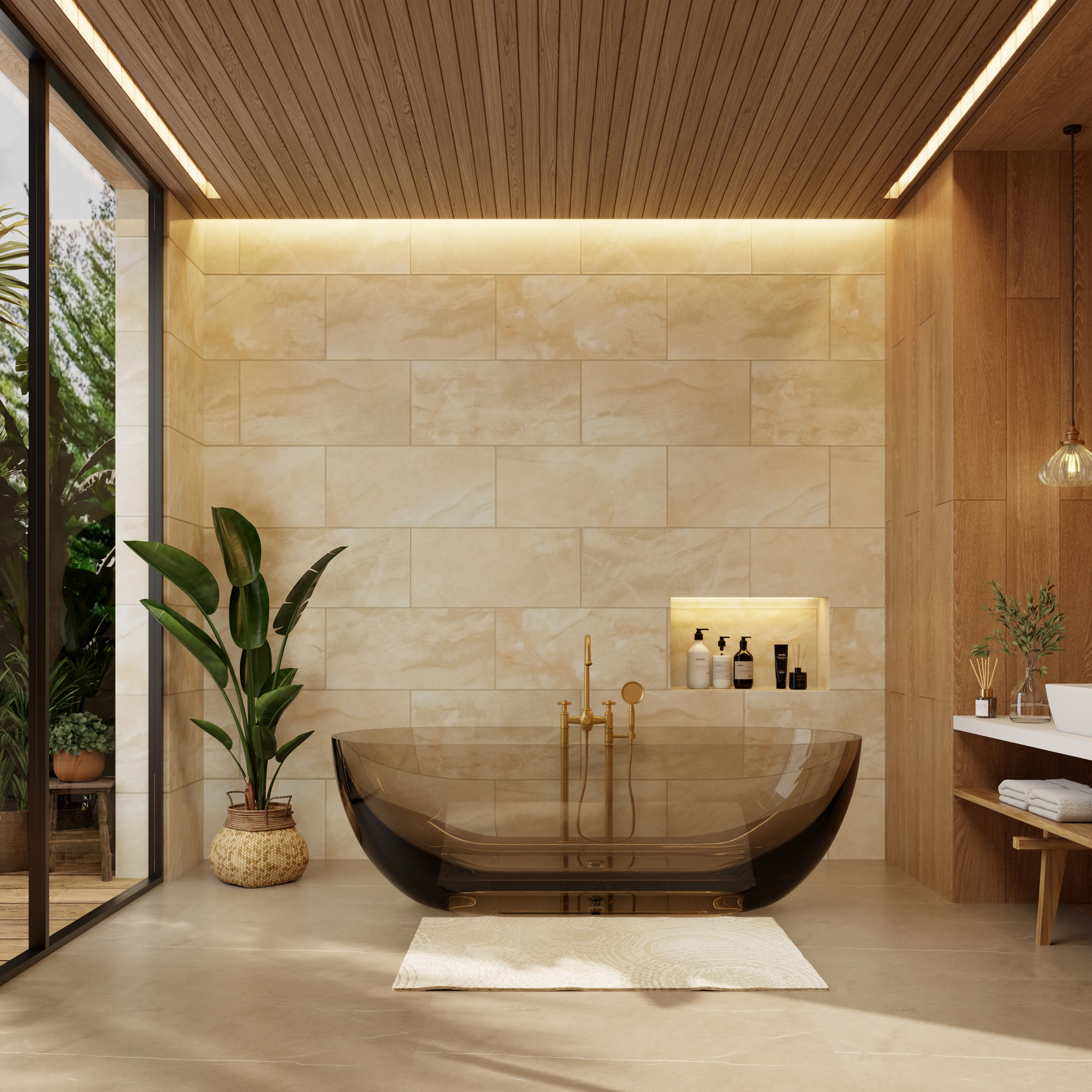 69" Coffee Pure Resin Freestanding Bathtub with Ergonomic Soaking Comfort