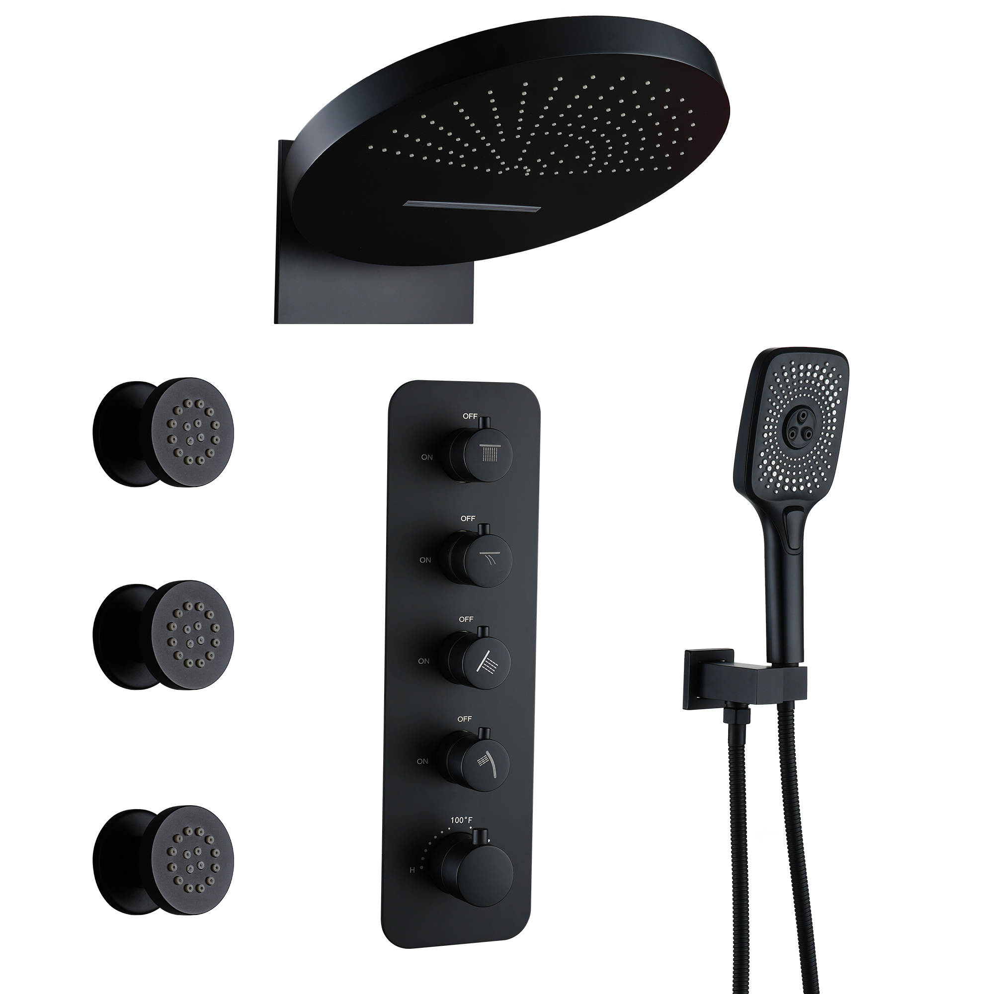 16-inch Wall-Mounted 4-Function Thermostatic Shower System with 3 Body Jets