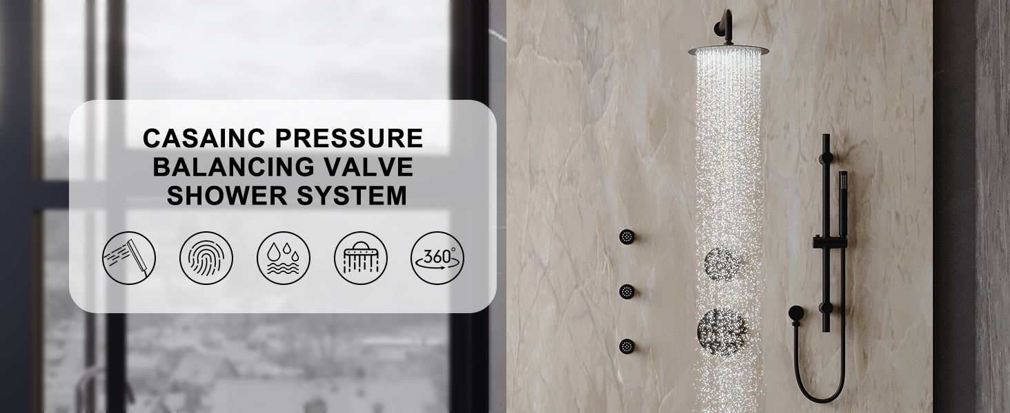 Shower System with Body Jets & Lifting Rod
