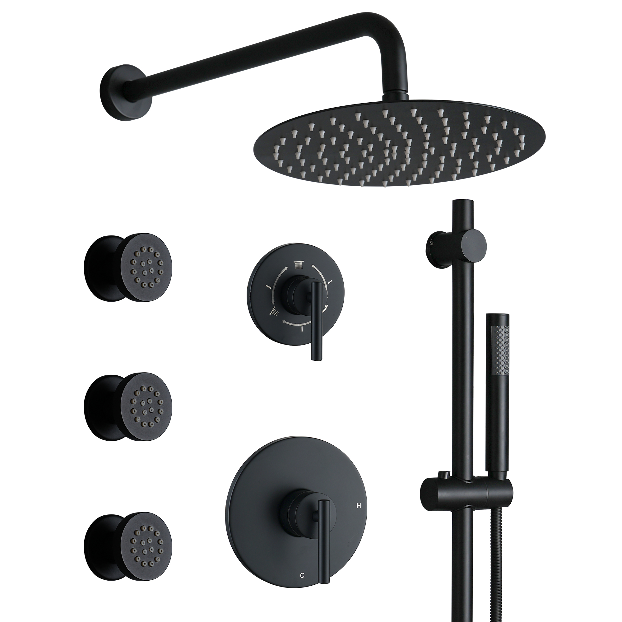 10-inch Wall-Mounted Rain Shower System with Body Jets & Slide Bar