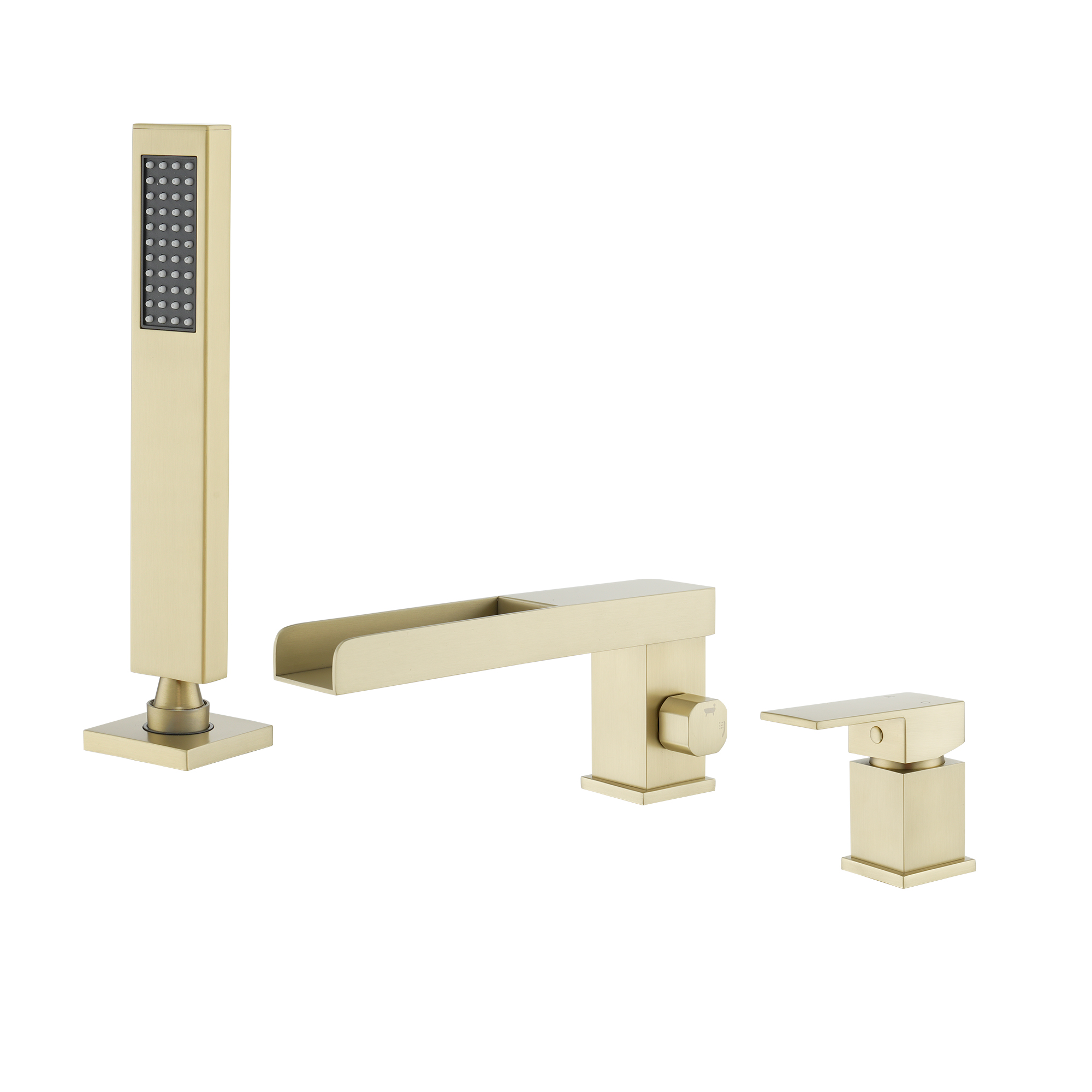 Single-Handle 3 Holes Waterfall Bathtub Filler Faucet with Hand Shower
