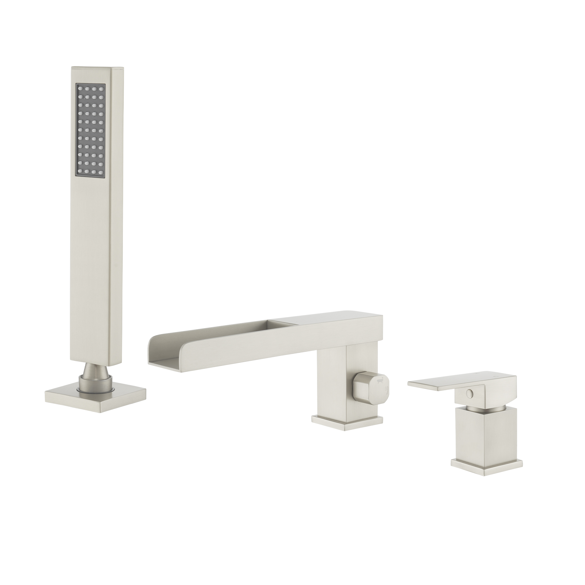 Single-Handle 3 Holes Waterfall Bathtub Filler Faucet with Hand Shower